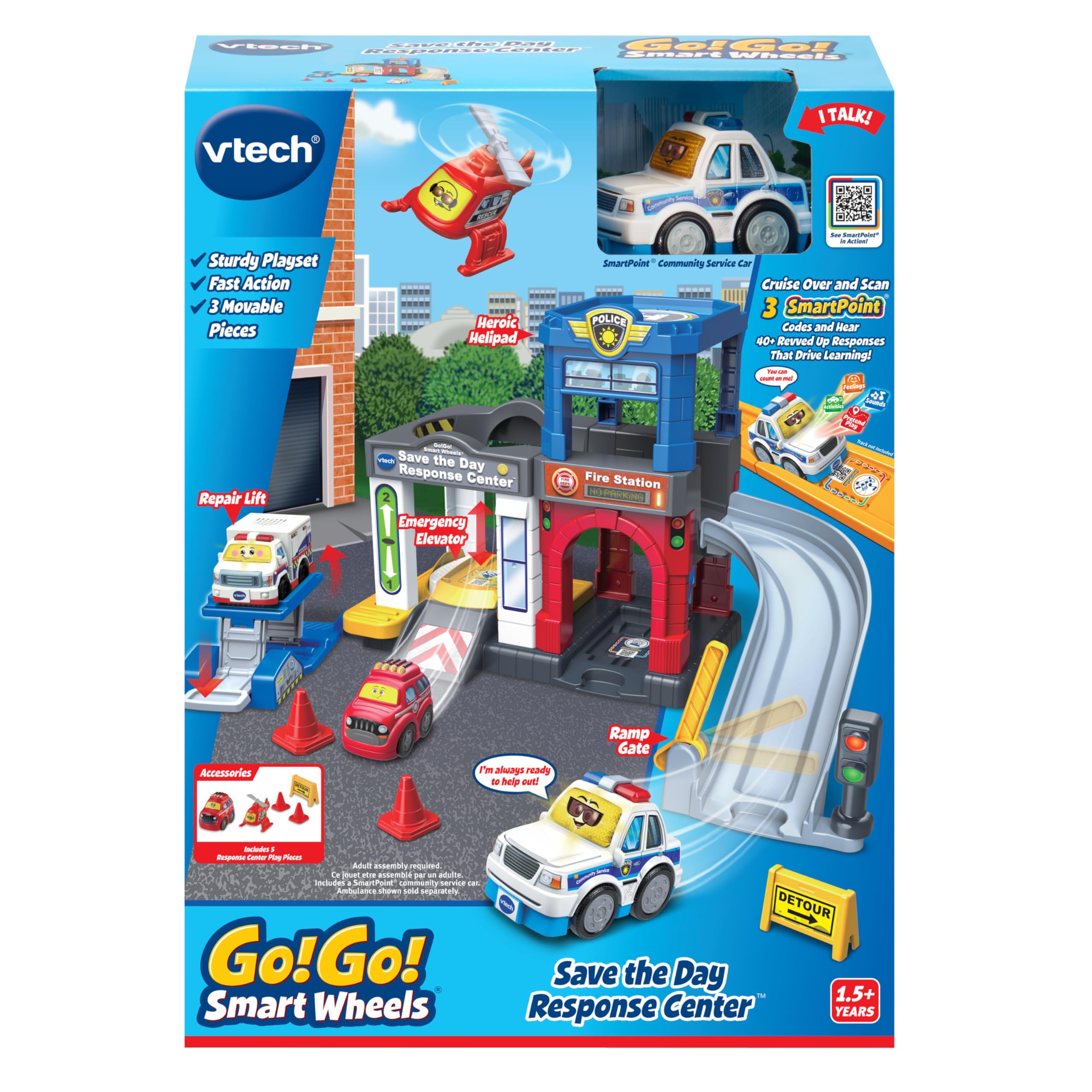 VTech Go! Go! Smart Wheels Save The Day Response Center Playset - Interactive Learning Toy for Kids Ages 1-5 Years - Educational Rescue Vehicle Playset with Lights & Sounds - Perfect for Pretend Play & Early Childhood Development