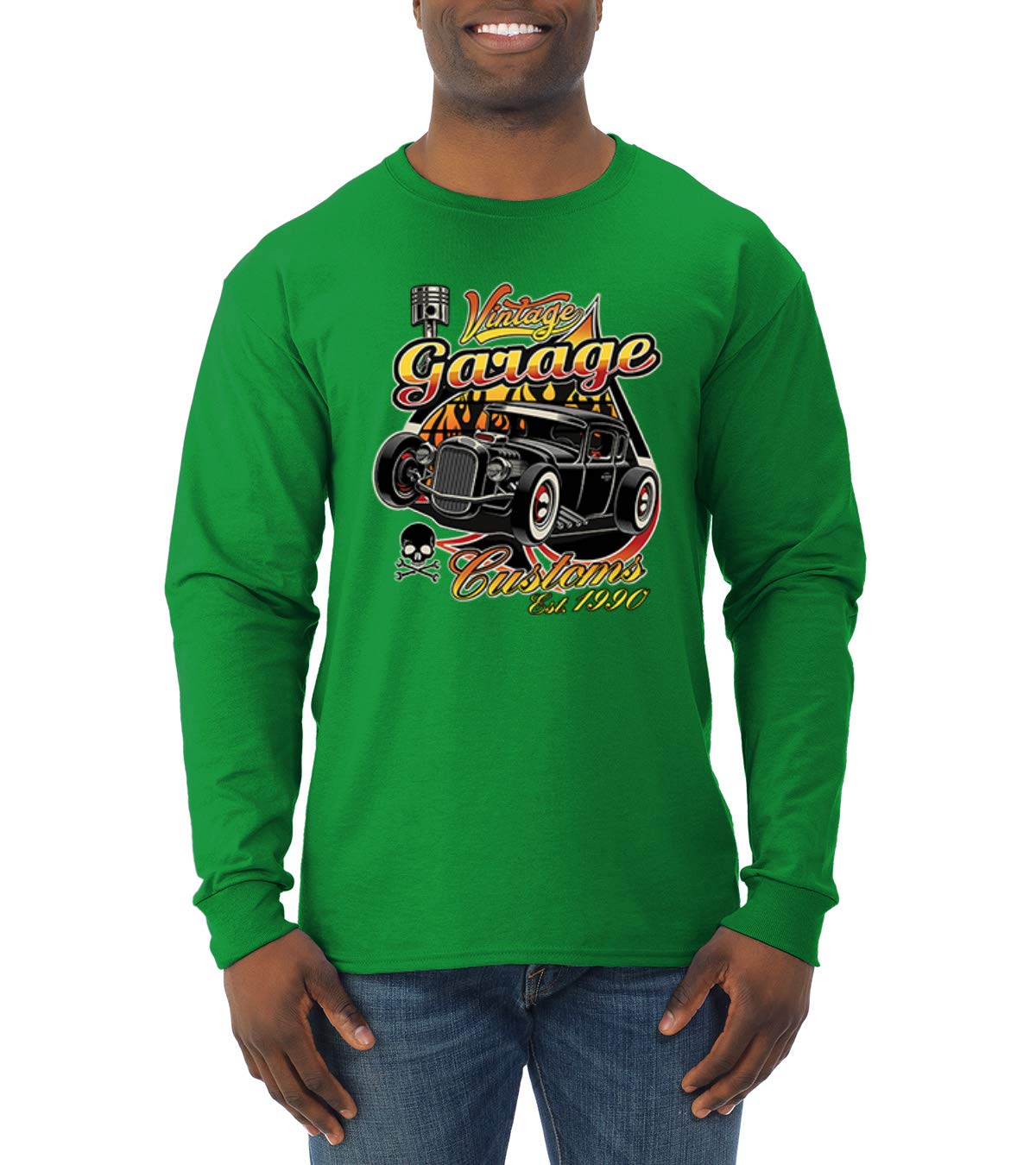 Vintage 1990 Hot Rod Classic Car & Truck Long Sleeve Shirt for Men - Retro Garage Custom Apparel for Car Shows, Cruising & Automotive Enthusiasts