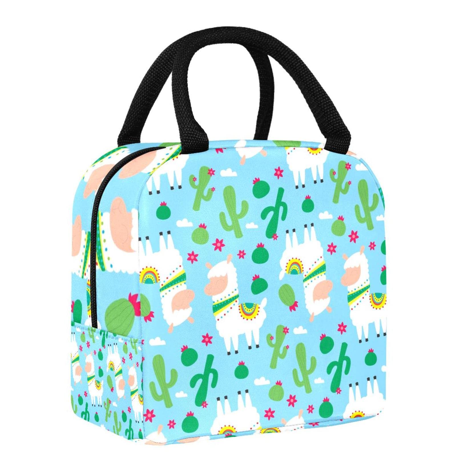 Insulated Leakproof Waterproof Lunch Tote Bag - Cute Green Alpaca Cactus Cartoon Llama Design for Women & Men | Perfect for Work, School, Picnic & Outdoor Activities