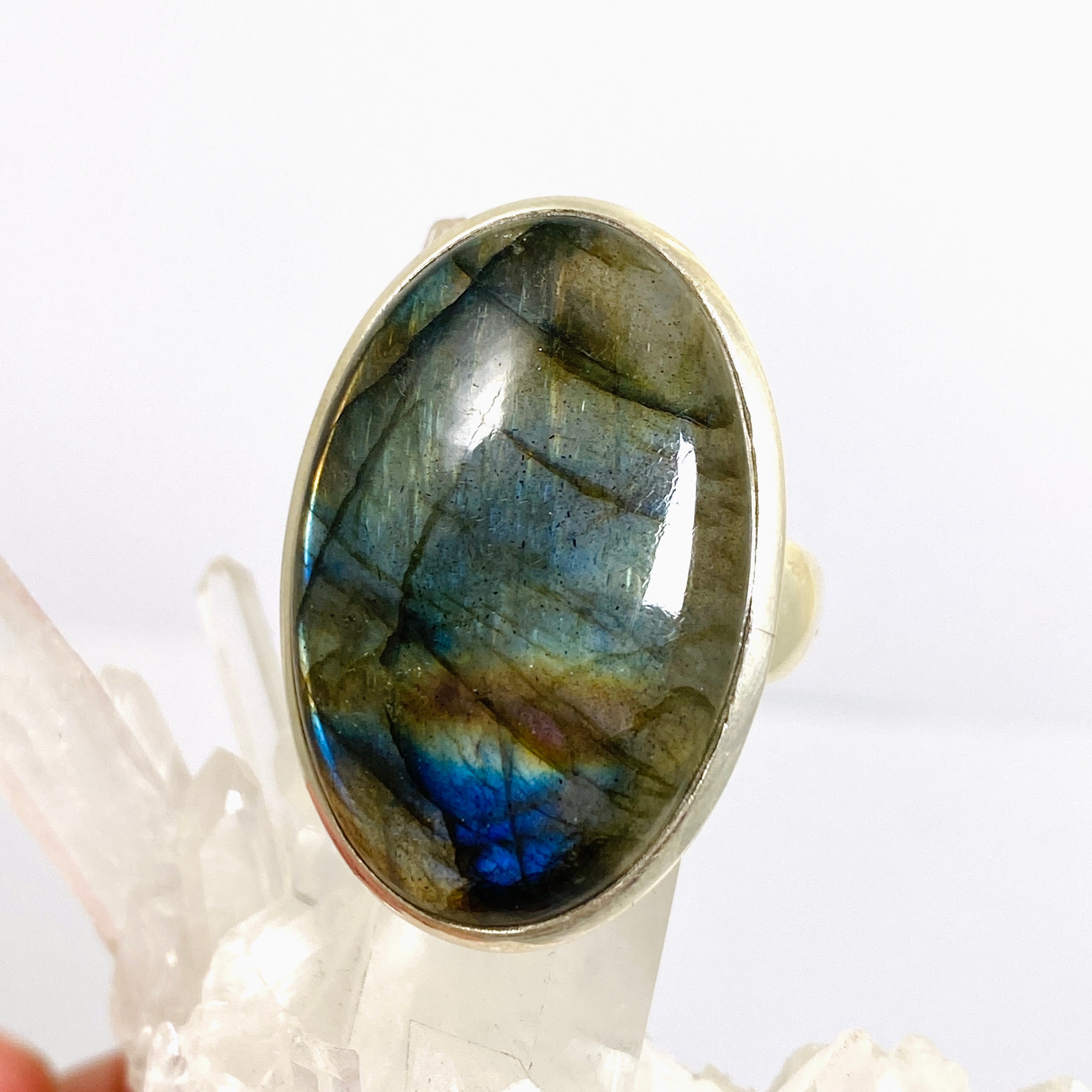 Labradorite Oval Cabochon Ring - Size 13 - Natural Stone Jewelry - Handmade Sterling Silver Ring for Women - Perfect for Boho Fashion & Spiritual Healing