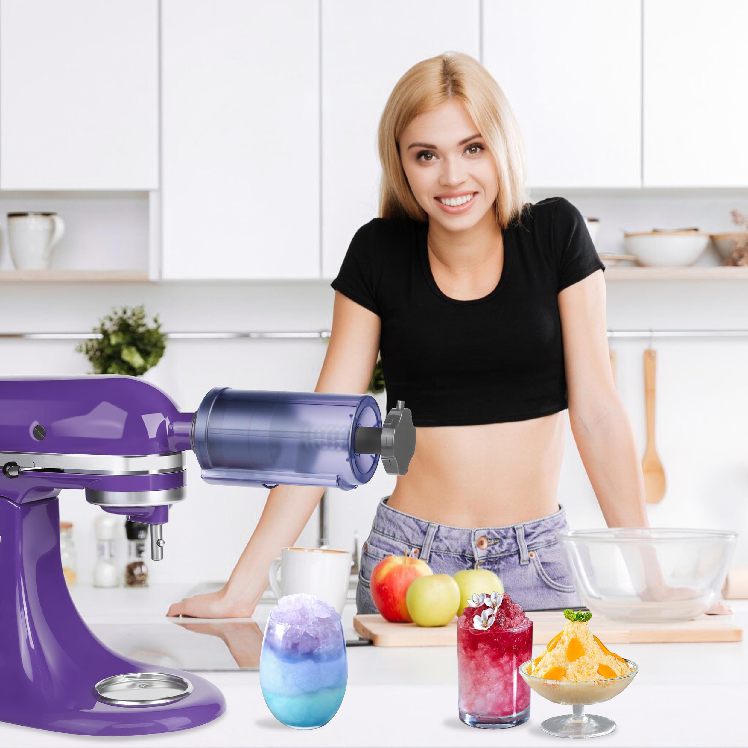 **KitchenAid Stand Mixer Shaved Ice Attachment - Homemade Snow Cone Maker with 10 Reusable Ice Cube Molds & Instruction Manual - Perfect for Summer Parties, Desserts & Family Fun**