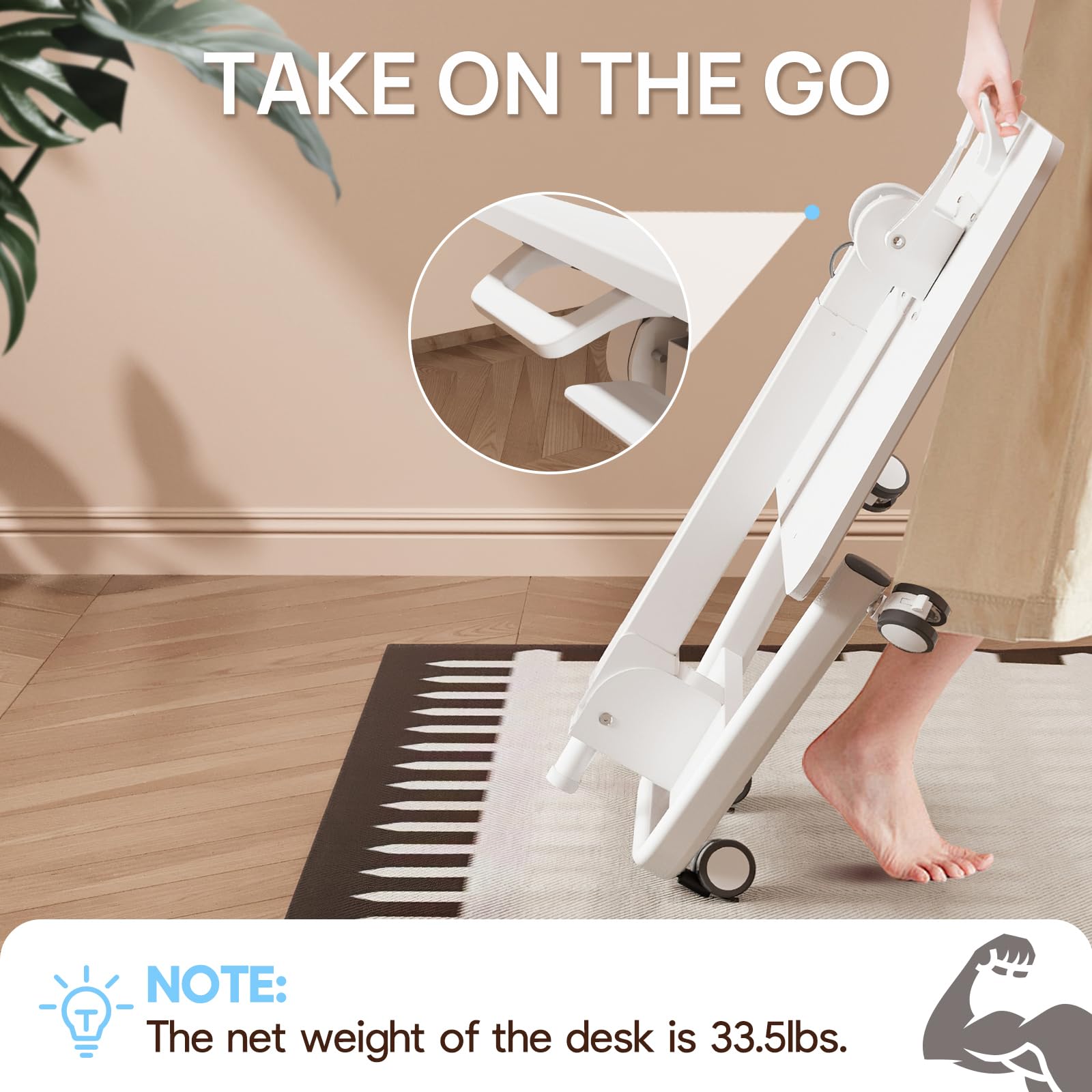 Foldable Mobile Standing Desk with Wheels - 90° Adjustable Tilt & Height, Portable Laptop Workstation for Home Office | White | Ideal for Remote Work, Small Spaces & Ergonomic Computing