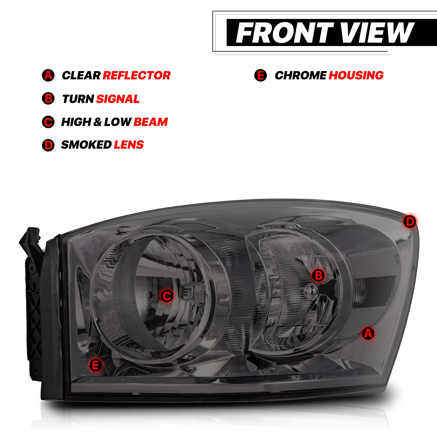 M-AUTO OEM Style Replacement Headlight Assembly for 2006-2009 Dodge Ram 1500/2500/3500 Trucks - Chrome Housing with Clear Corner Lights | Halogen Compatible | Improved Night Visibility & Off-Road Performance
