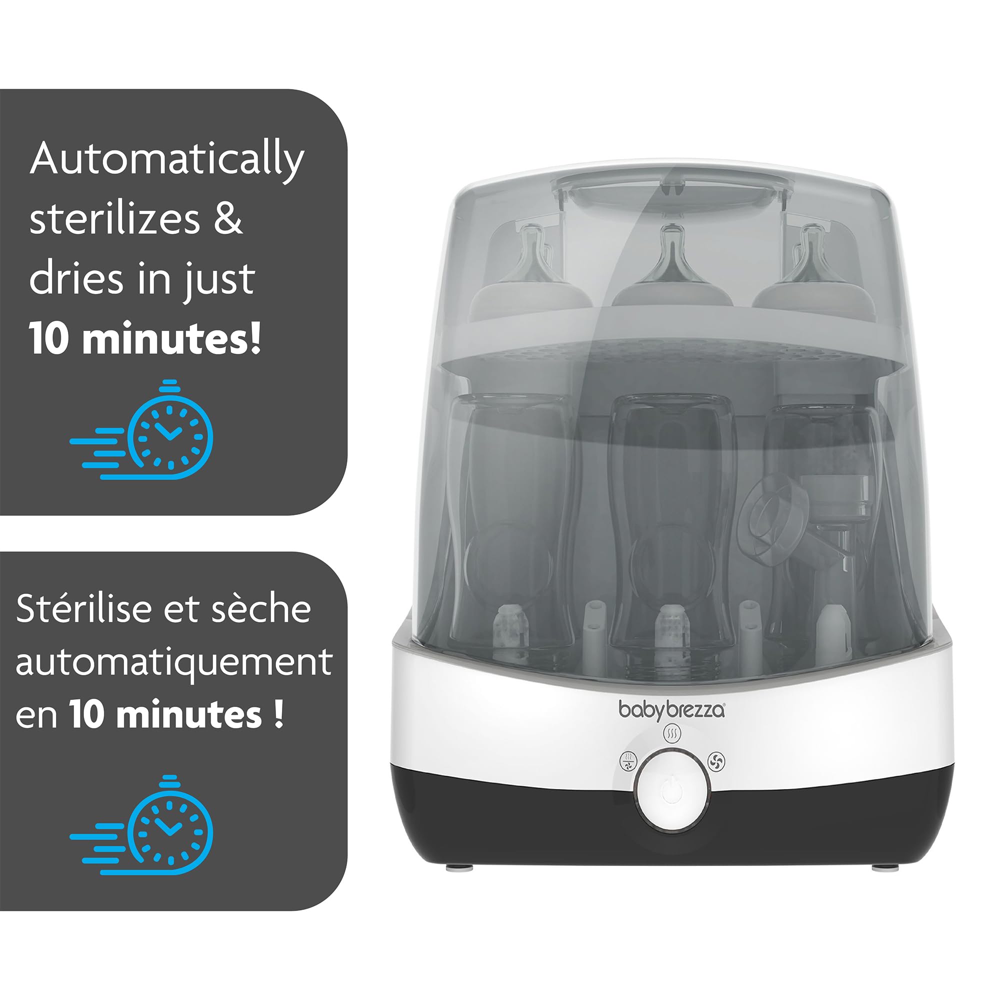 Baby Brezza 10-Minute Electric Baby Bottle Sterilizer and Dryer - Fast Steam Sterilization for All Bottles, Pacifiers & Baby Accessories - Perfect for Home, Travel & Daycare Use