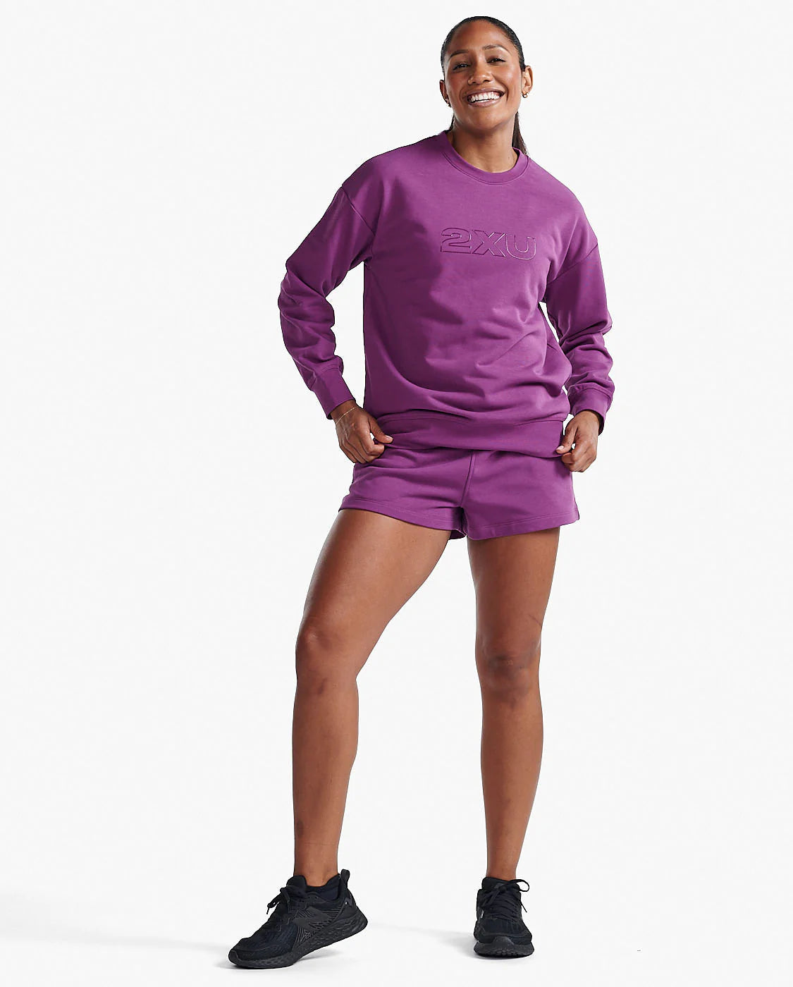 French Terry Crew Neck Sweatshirt for Women - Soft Violet Pullover for Casual Wear & Lounge Comfort