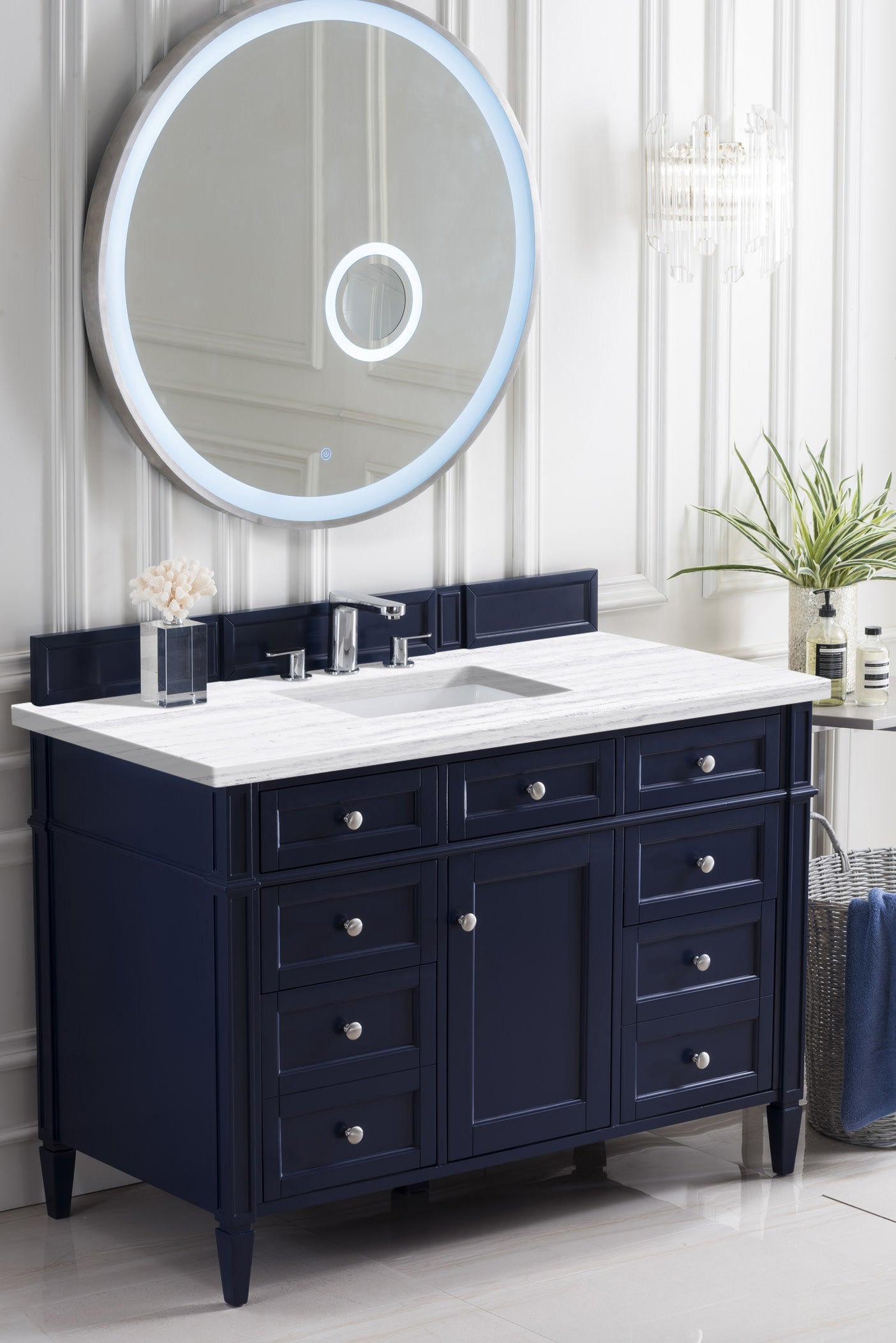 Brittany 48-Inch Single Bathroom Vanity in Victory Blue with 3CM Arctic Fall Solid Surface Top - Perfect for Modern Home Bathroom Renovation