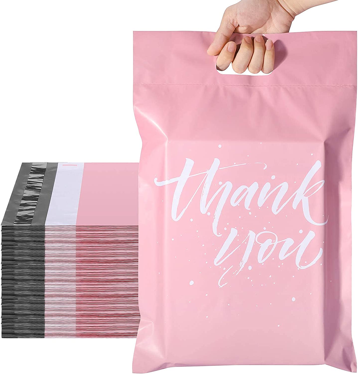 10x13 Inches Poly Mailer Shipping Bags with Handle - Sakura Pink | Waterproof & Tear-Resistant Mailing Envelopes for Ecommerce, Clothing, Books & Small Packages