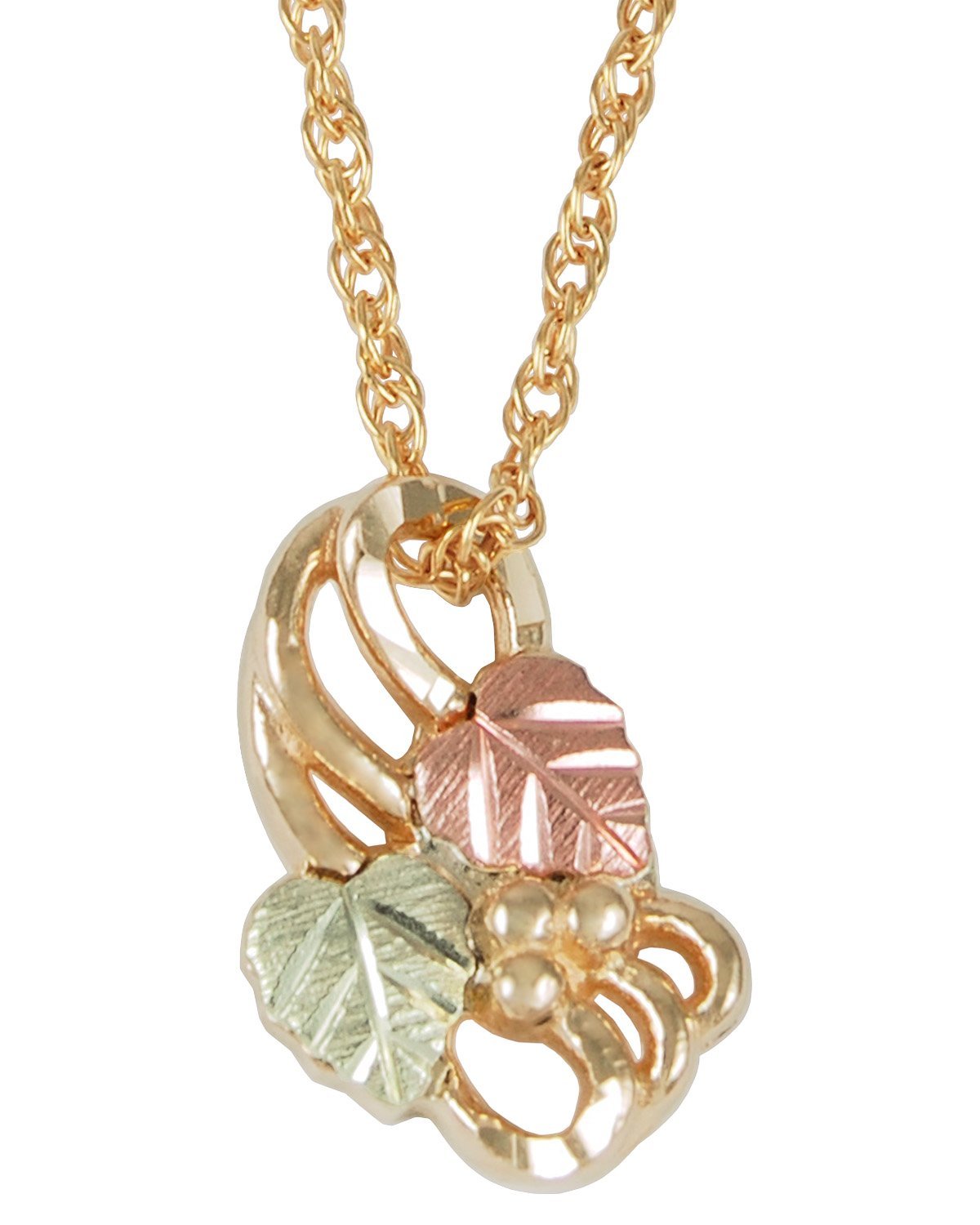 10k Yellow Gold Infinity Drop Necklace with 12k Green & Rose Gold Black Hills Motif - Elegant Jewelry for Women, Perfect for Weddings, Anniversaries & Special Occasions