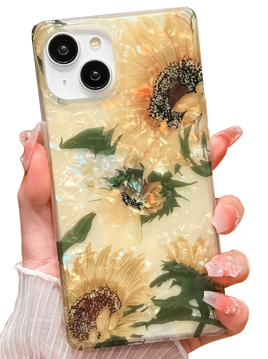 BANAILOA iPhone 13 Case with Sparkle Sunflower Design - Slim Soft Silicone Protective Phone Cover for Women (6.1 Inch) | Perfect for Everyday Use, Office & Gift Giving