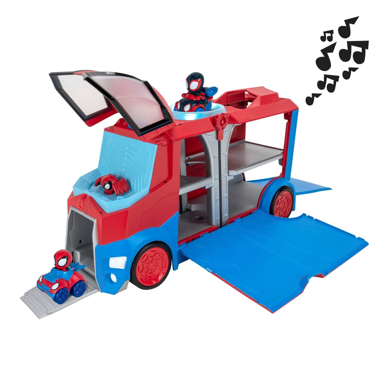 Marvel's Spidey and His Amazing Friends Web Transporter Toy Vehicle with Lights & Sounds - Includes Spidey & Miles Morales Action Figures | Superhero Play Set for Kids Birthday Gifts & Role Play Adventures