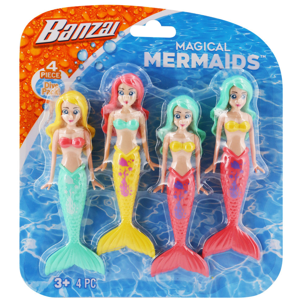 Banzai Mermaid Dive Set - 4 Piece Swimming Pool Toy Collection for Kids | Fun Underwater Games & Pool Party Activities