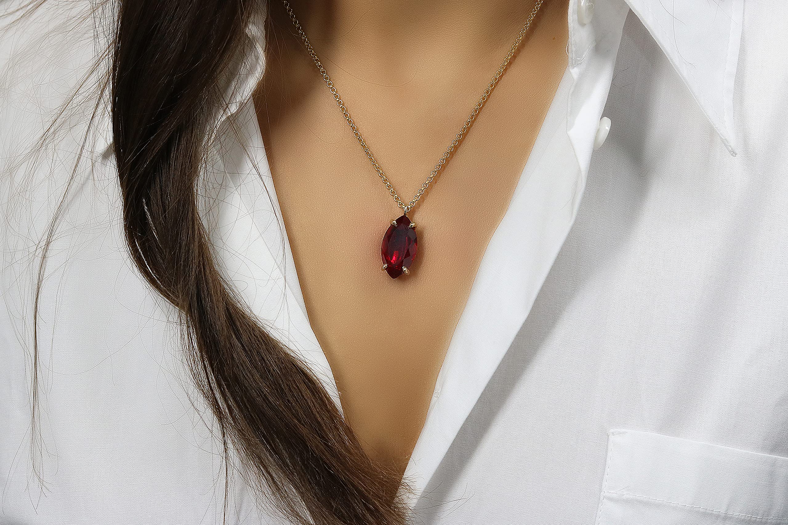 Anemone Jewelry Garnet Pendant Necklace - Marquise Cut January Birthstone Necklace for Women - Handmade Bridal, Wedding, Anniversary & Birthday Gift - Perfect for Graduation & Mother's Day - Elegant Jewelry for Special Occasions & Everyday Wear