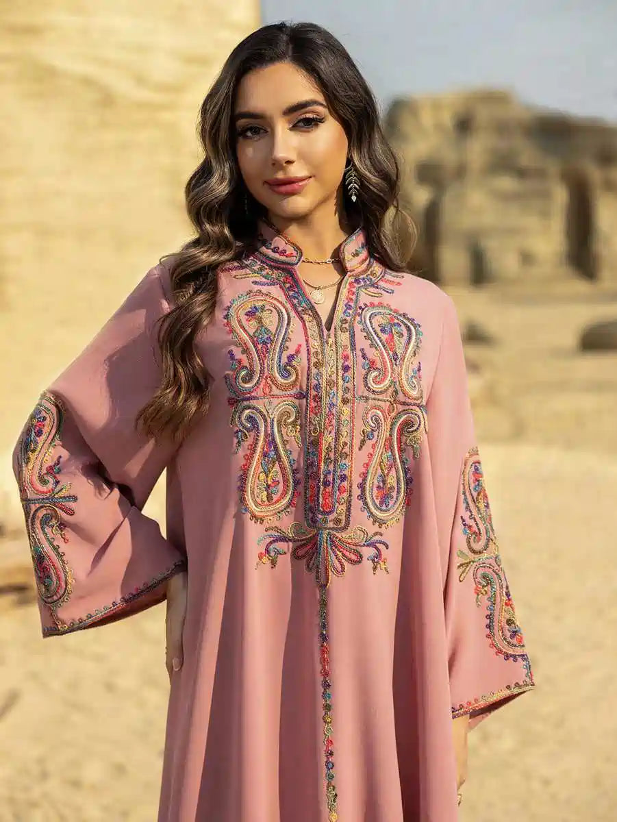 Elegant Rope Embroidery Wrinkle-Free Eid Caftan Dress for Women - Perfect for Eid Celebrations, Weddings & Special Occasions