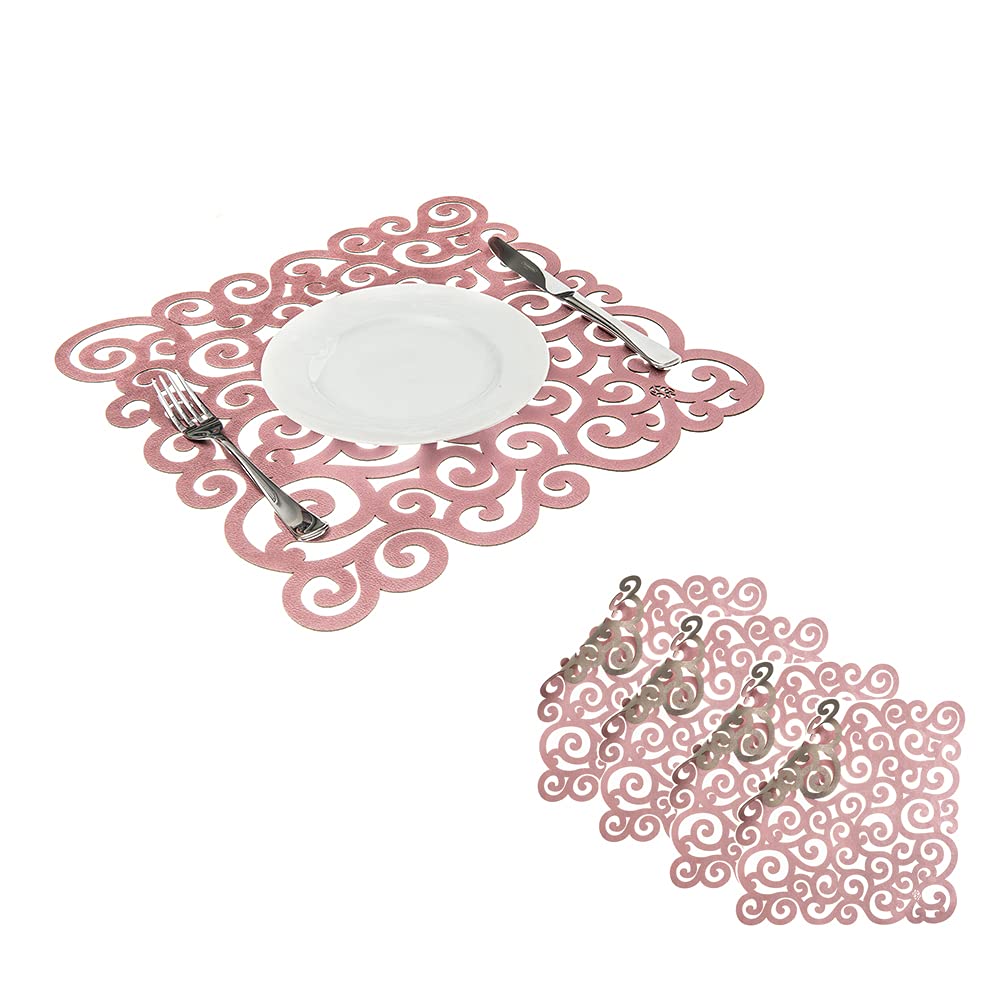 Mijal Gleiser Double Sided Placemats Set of 4 - Laser Cut Heat Resistant Non Slip Stain Resistant Table Mats - Sea Snail Collection Pewter-Rose - Perfect for Dining Table, Kitchen, Party & Home Decor