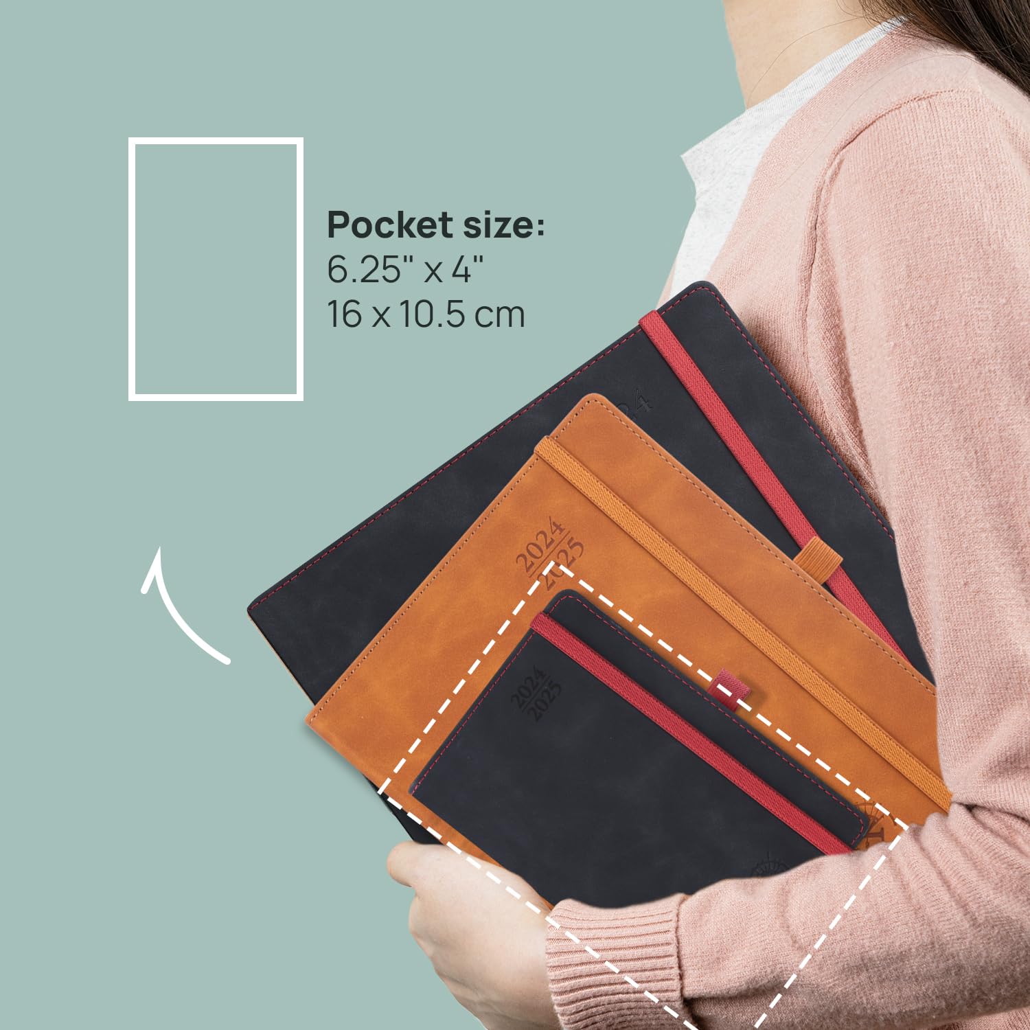 POPRUN 2024-2025 Leather Cover Pocket Planner (4'' x 6.25'') - Weekly & Monthly Academic Calendar Organizer for Time Management, Mini Purse Size with Inner Pocket (July 2024-June 2025) - Perfect for Students, Professionals & Daily Planning