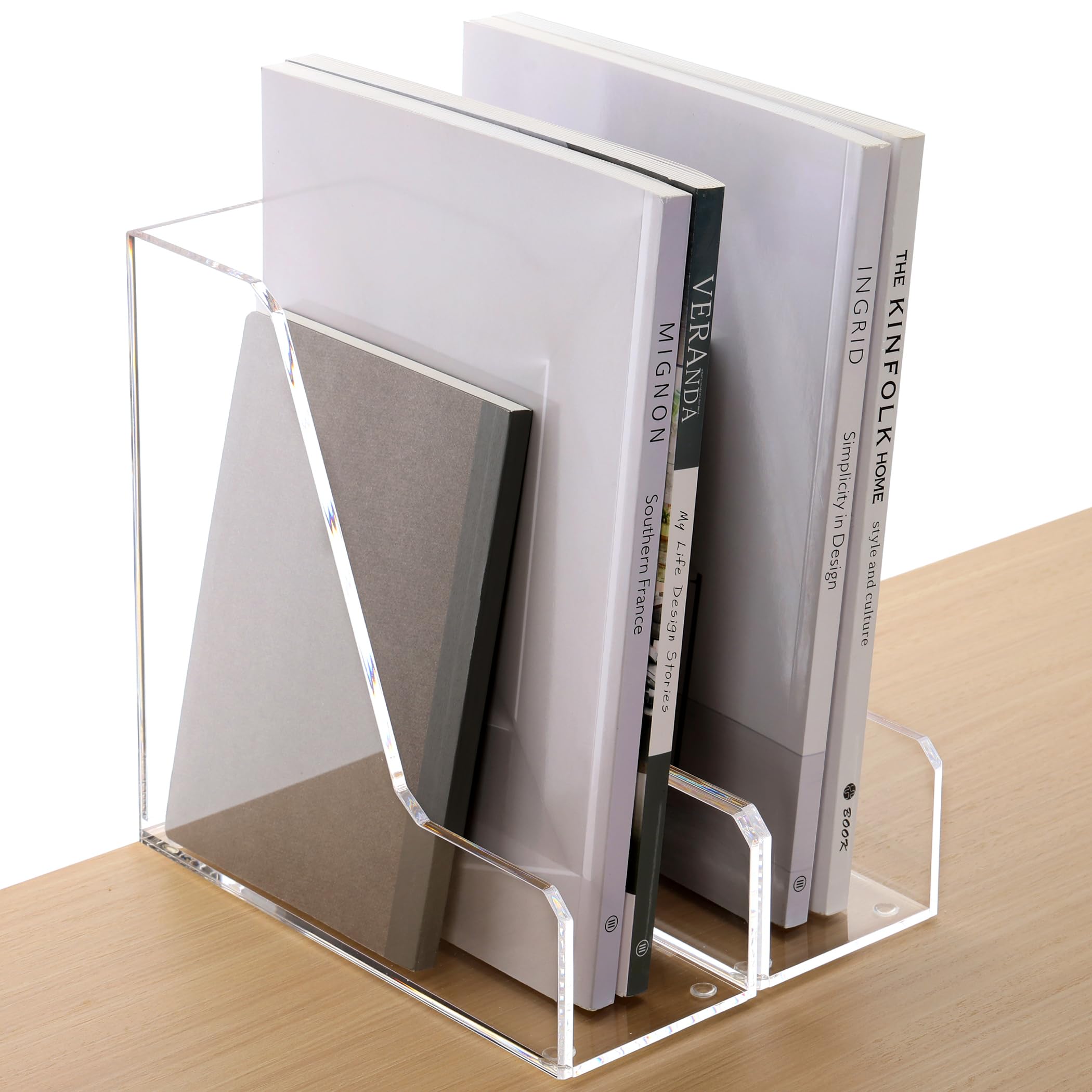 Clear Acrylic Magazine Rack & File Holder - 2-Pack Vertical Desk Organizer for Office, Home, or Dorm - Perfect for Storing Books, Magazines, and Office Supplies - Space-Saving Storage Solution