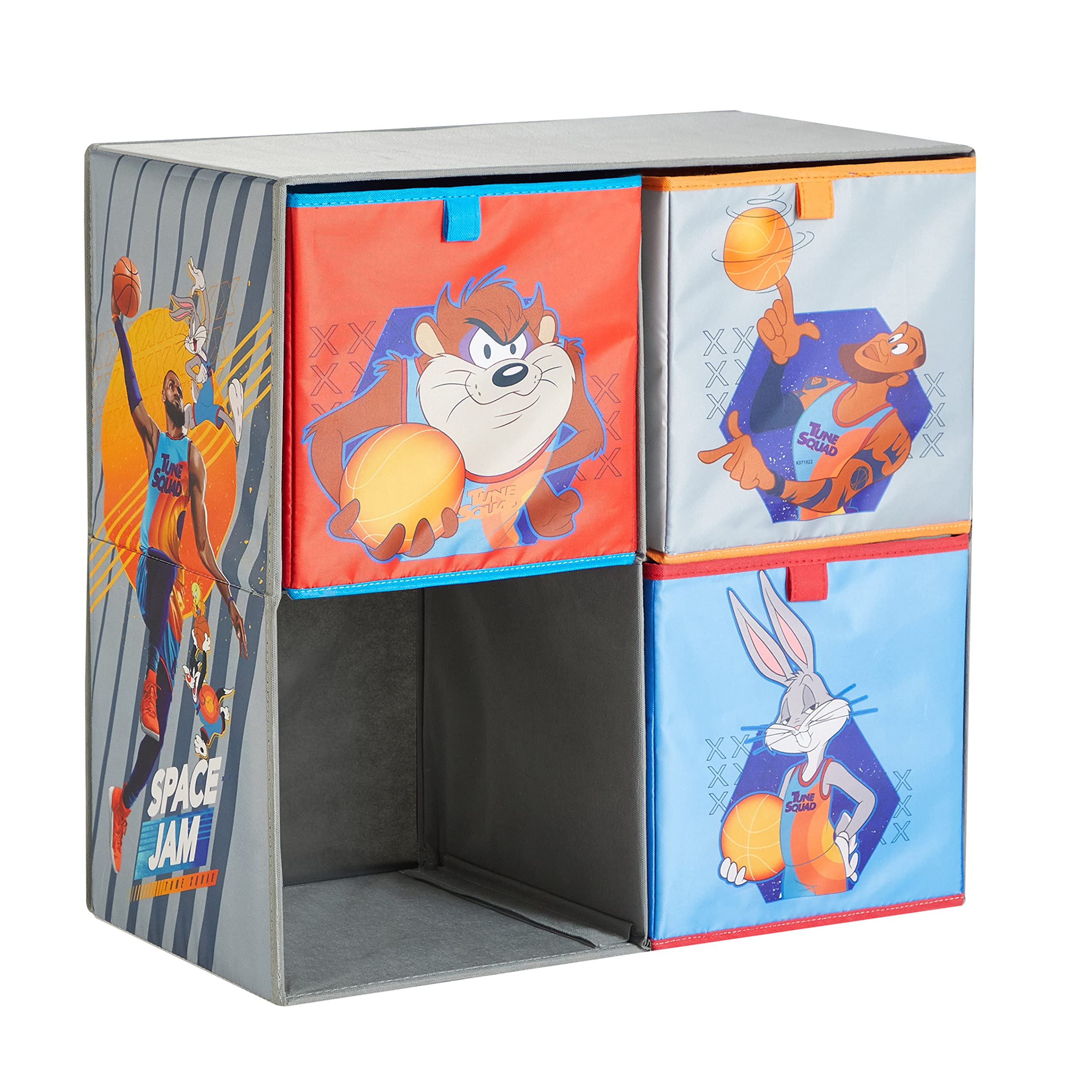Idea Nuova Space Jam Collapsible Storage Cubby Unit & Bookshelf with 3 Foldable Cubes - Kids Room Organization, Toy Storage & Book Display for Bedroom, Playroom & Nursery