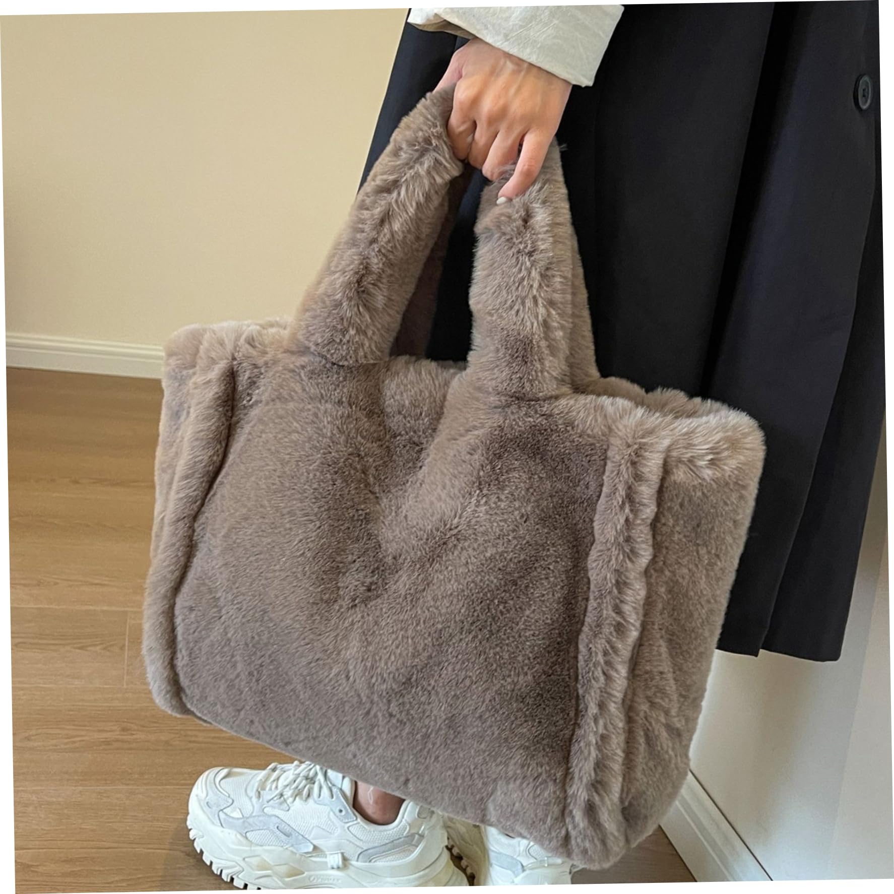 Stylish Plush Fuzzy Tote Bag for Women - Large Capacity Winter Handbag with Dual Straps | Perfect for Work, Shopping & Travel Accessories