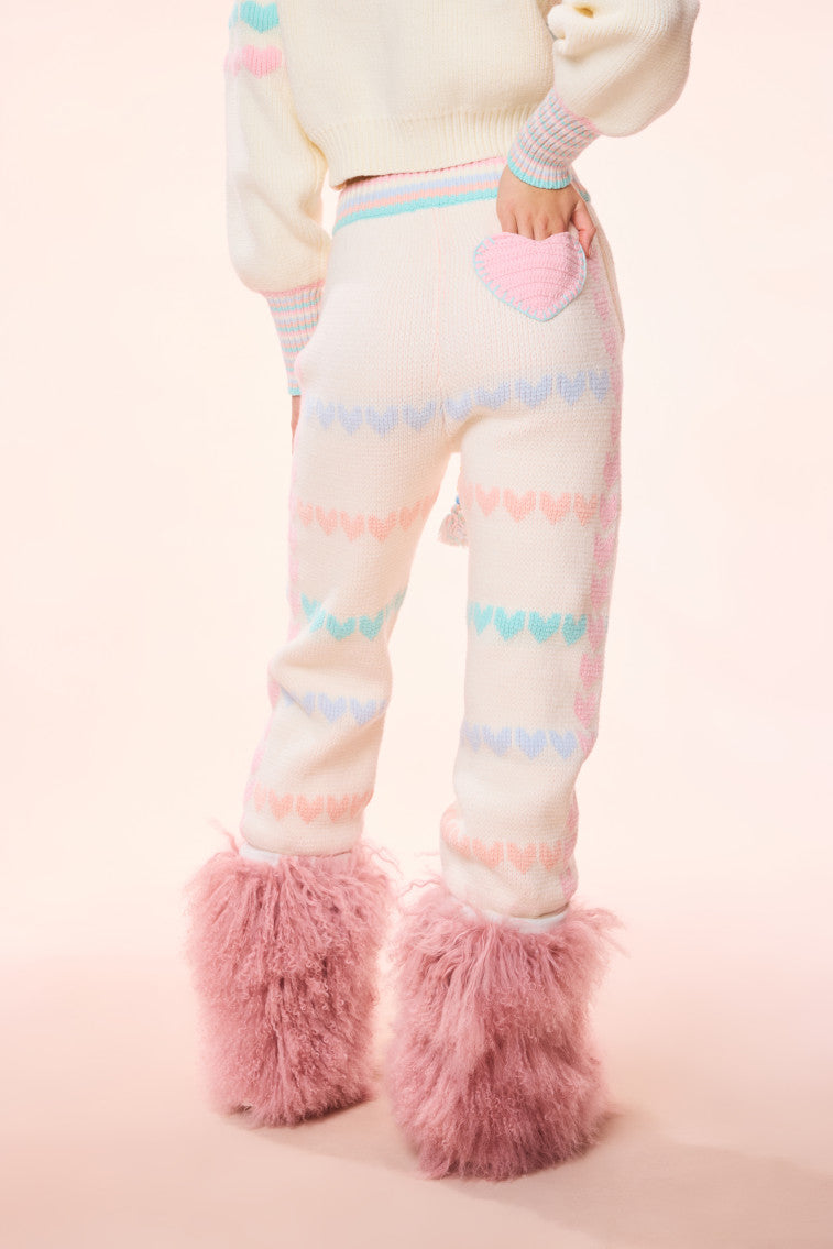 Chabela Re Edition Heart Knit Sweatpants for Women - Cozy Lounge Pants with Cute Heart Design - Perfect for Home, Yoga, and Casual Wear