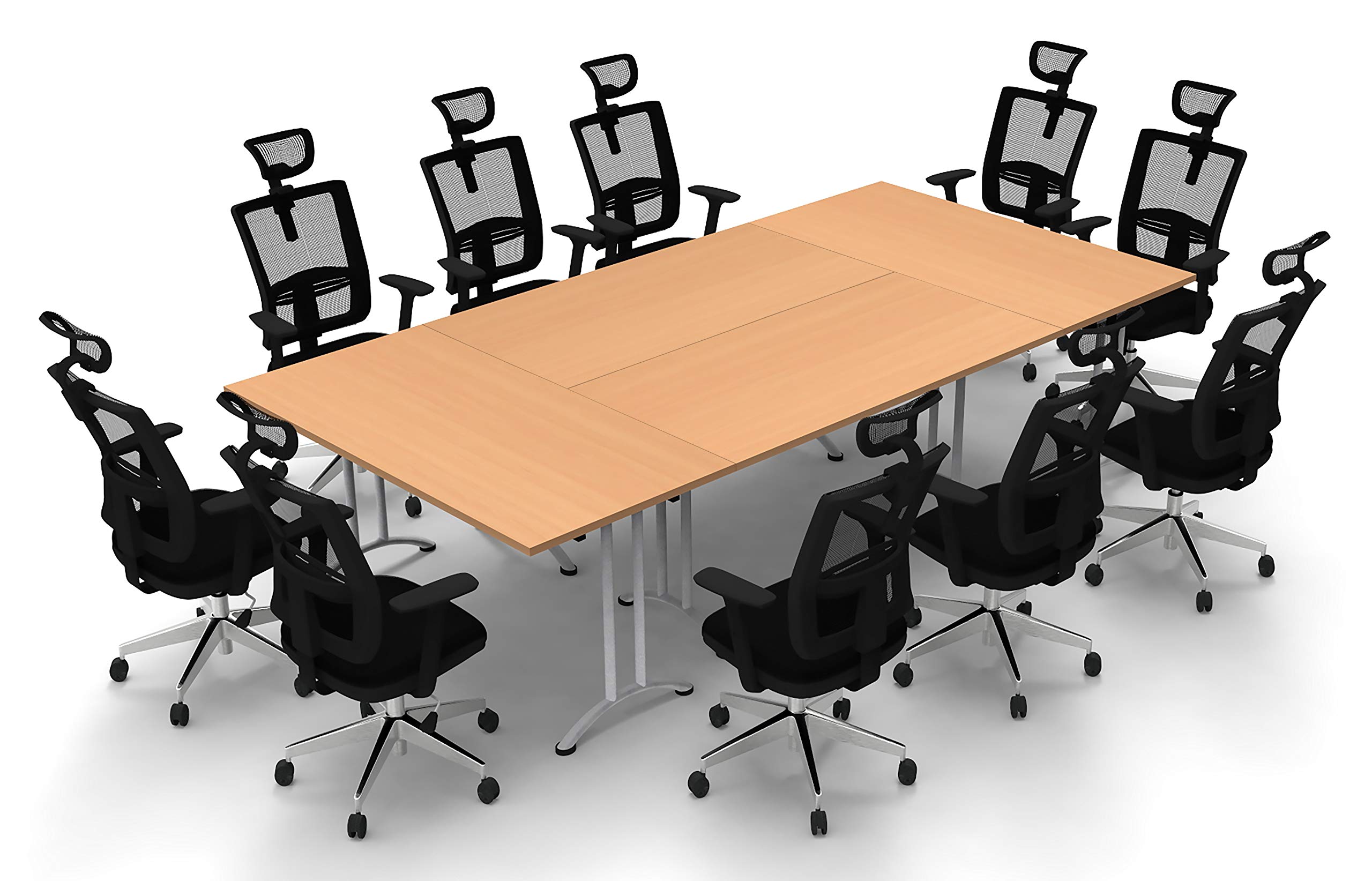 10-Person Conference Table - Compact Space Meeting & Seminar Table, Model 4466 (4-Piece Group, Natural Beech) - Commercial Grade, Ready-to-Use for Office Meetings, Team Collaboration & Training Sessions (Chairs Not Included)