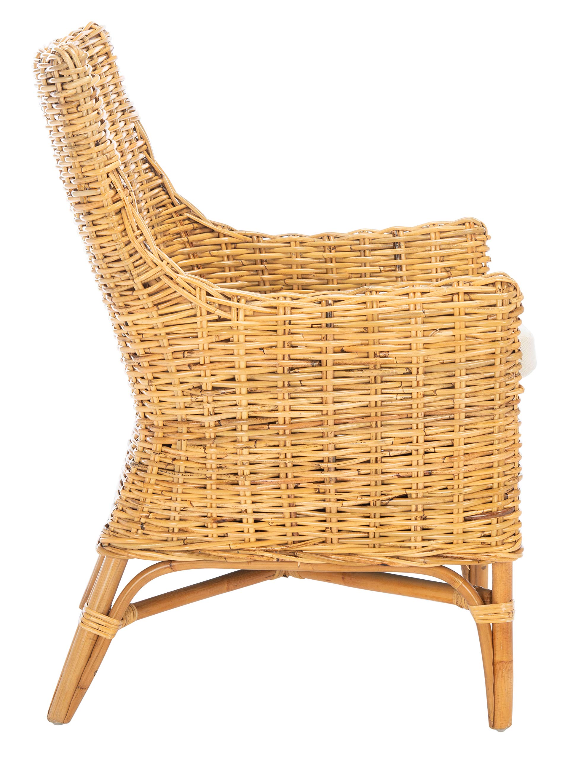 SAFAVIEH Cristen Rattan Accent Chair with Cushion - Natural & White (ACH6513B) - Perfect for Living Room, Bedroom, or Patio Decor