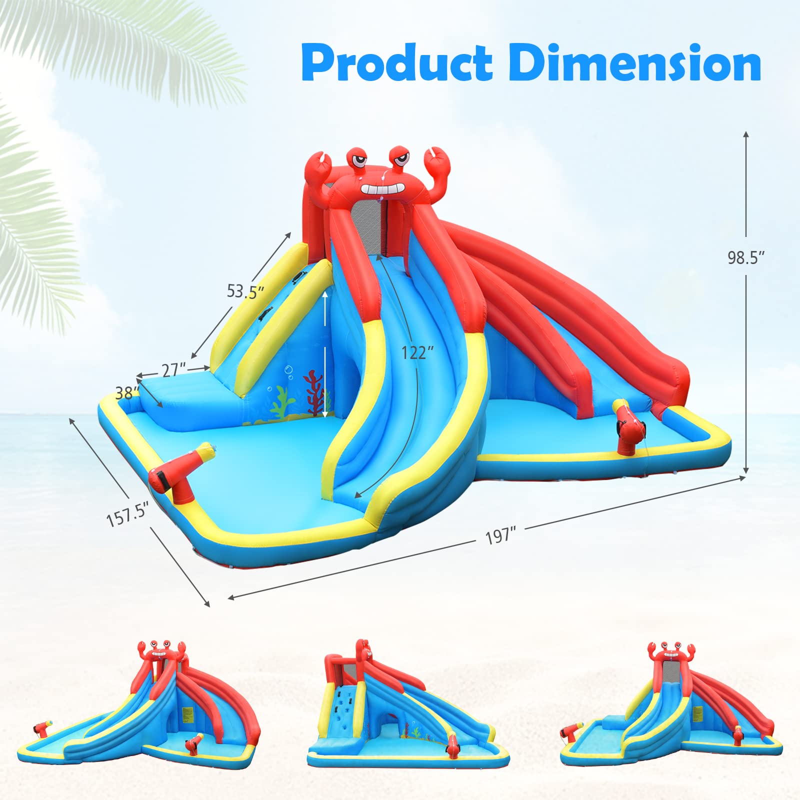 HONEY JOY Inflatable Water Slide with Climbing Wall & 2 Slides - Crab Theme Blow Up Bounce House for Backyard, Outdoor Water Park for Kids & Adults - Perfect for Summer Parties, Birthday Events & Family Fun (Blower Not Included)