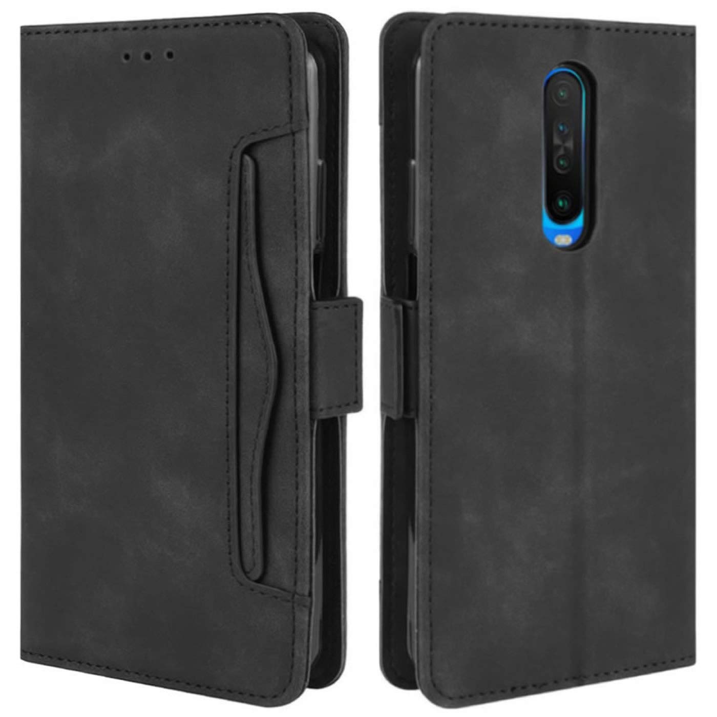 Magnetic Shockproof Flip Leather Wallet Case Cover for Xiaomi Poco X2 - Full Body Protection with Card Slot Holder (Black) | Perfect for Business, Travel & Everyday Use