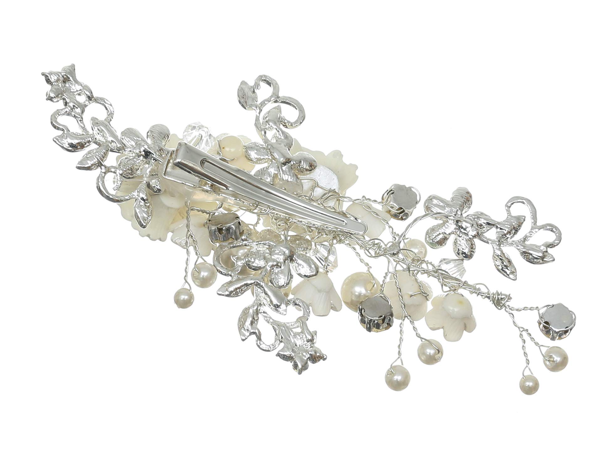 SAMKY Handmade White Pearl Crystal Flower Hair Clips - Silver T1212 | Elegant Hair Accessories for Weddings, Parties & Everyday Wear