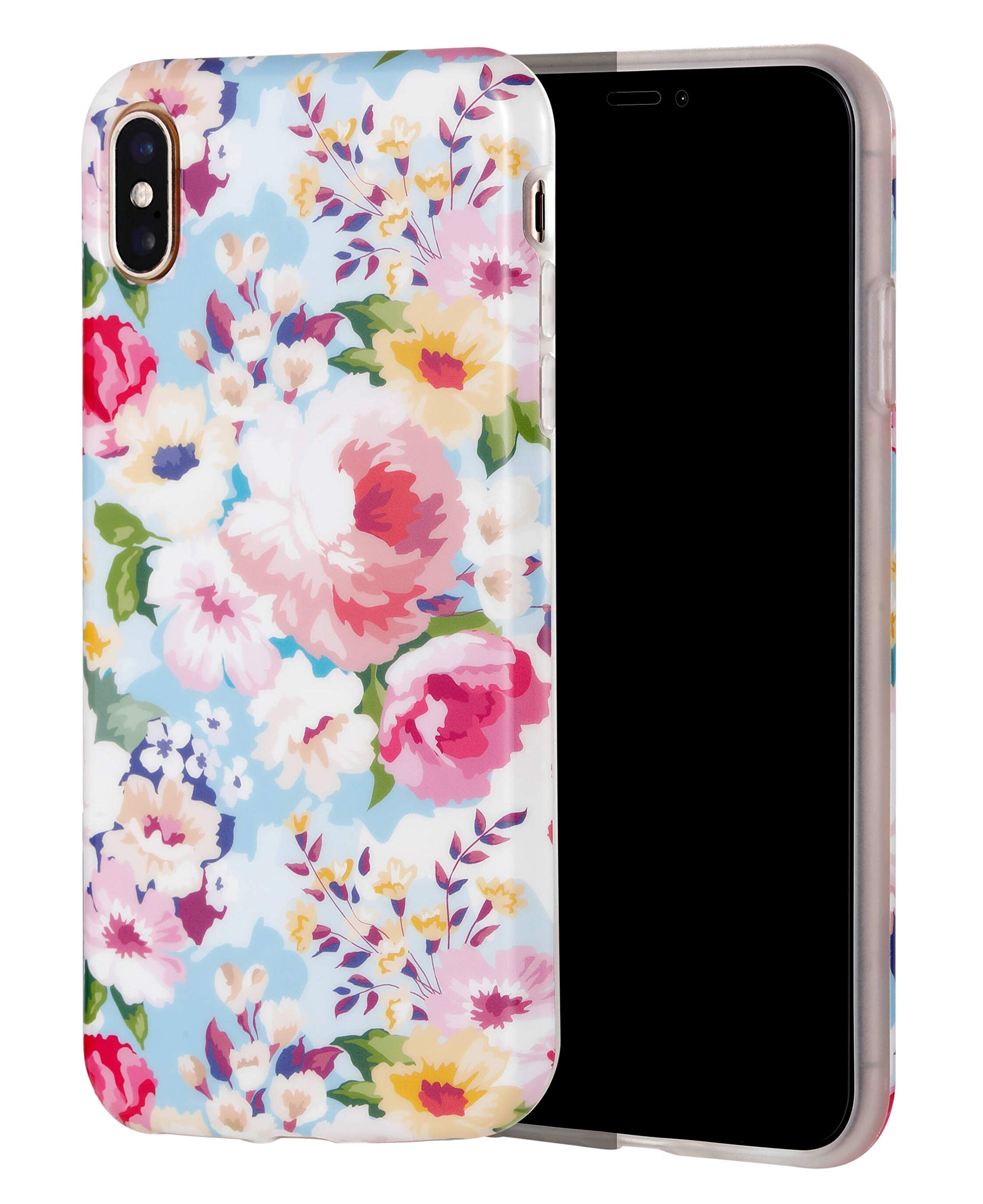**SunshineCases Floral iPhone XS Case - Slim, Cute & Protective Phone Cover for Women & Girls | Tropical Aqua & Pink Flower Design | Easy Grip | Perfect for Everyday Use, Travel & Gifts**