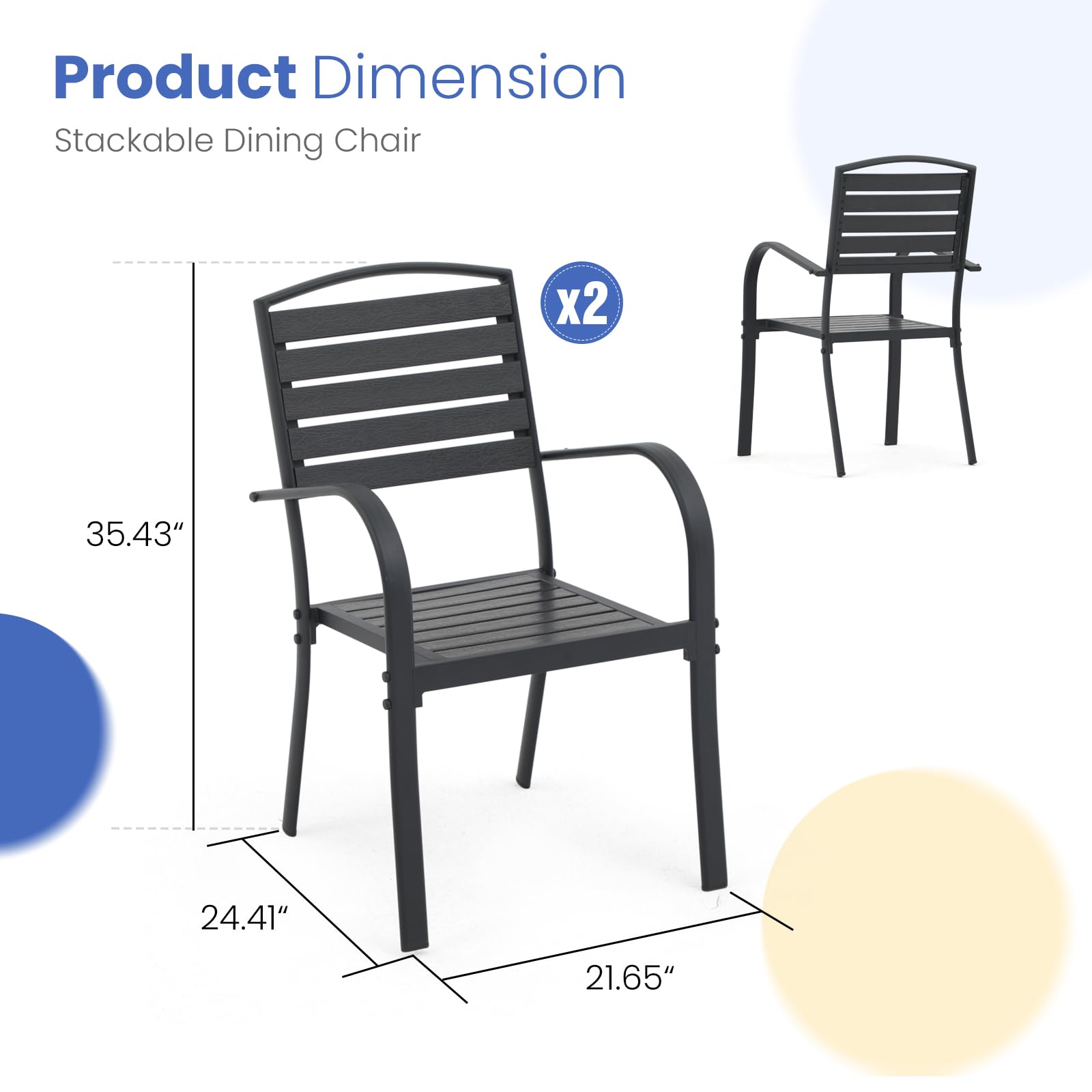**SUNSITT 2-Piece Patio Dining Chair Set - Aluminum Outdoor Chairs with Faux Wood Slats, All-Weather Stackable Design & Armrests - Perfect for Lawn, Porch, Garden, Deck, and Backyard BBQs (Black)**