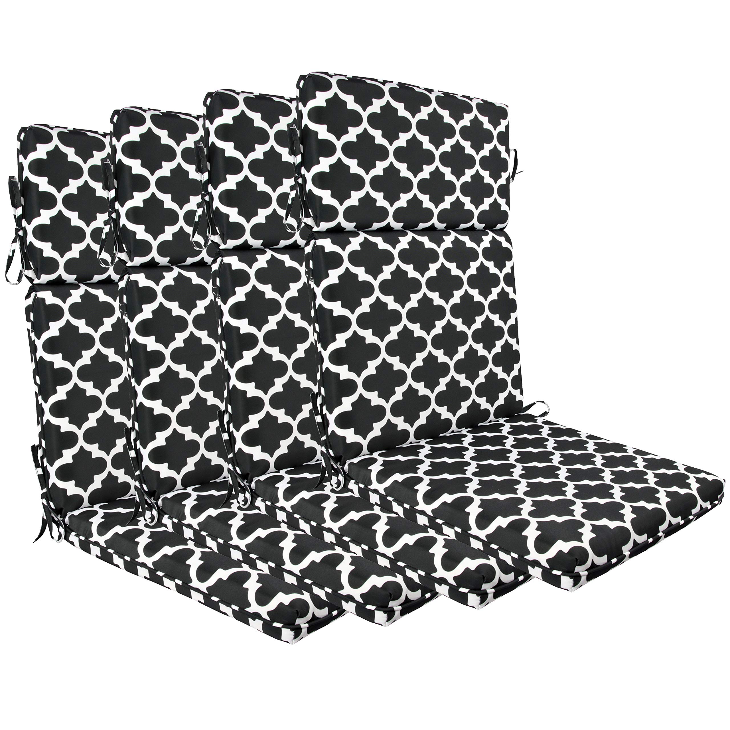 BOSSIMA Indoor Outdoor High Back Chair Cushions - Replacement Patio Chair Seat Cushions Set of 4 (Black White Floral Pattern) - Perfect for Garden, Deck, Poolside & Patio Furniture