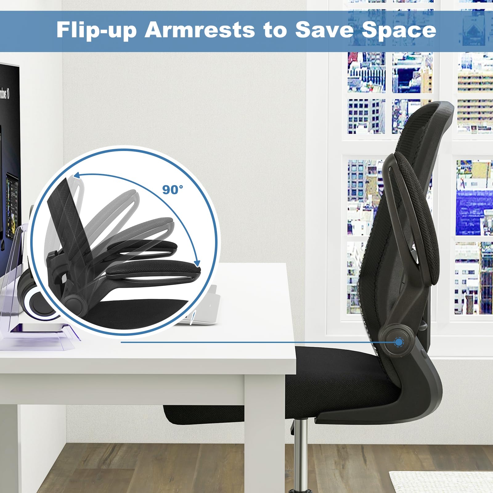 HAPPYGRILL Adjustable Height Drafting Chair with Armrests, Footrest & Lumbar Support - Ergonomic Standing Desk Chair for Home Office, Computer Work & Creative Studios (Black)