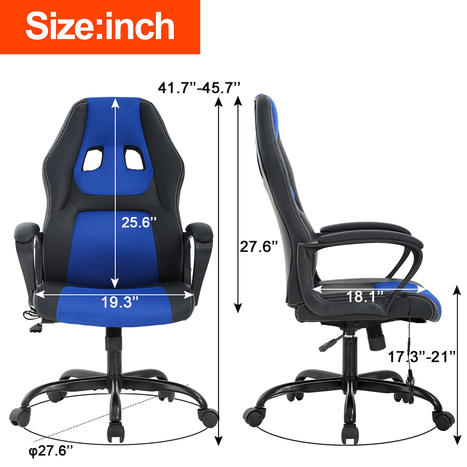 Ergonomic Office Chair with Lumbar Support & Headrest - High Back PU Leather Executive Computer Desk Chair for Adults - Perfect for Home Office, Gaming & Workspaces (Blue)