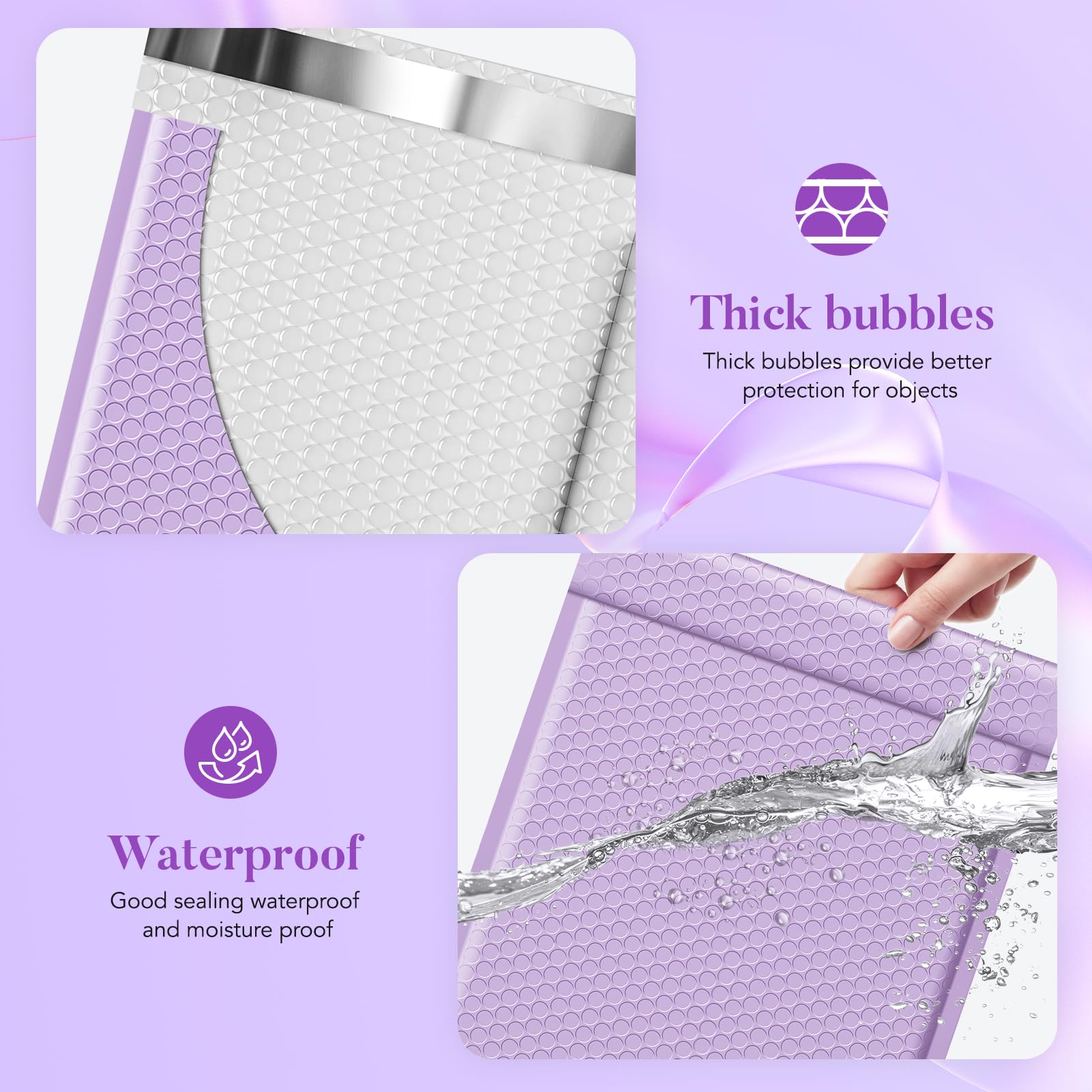 Fuxury 10.5x16 Inch Large Bubble Mailers - 40 Pack Self-Sealing Padded Envelopes | Waterproof Shipping Bags with Bubble Cushioning for Small Business Packaging | Perfect for Ecommerce, Amazon FBA & Mailing Fragile Items (Lavender, #5 Size)