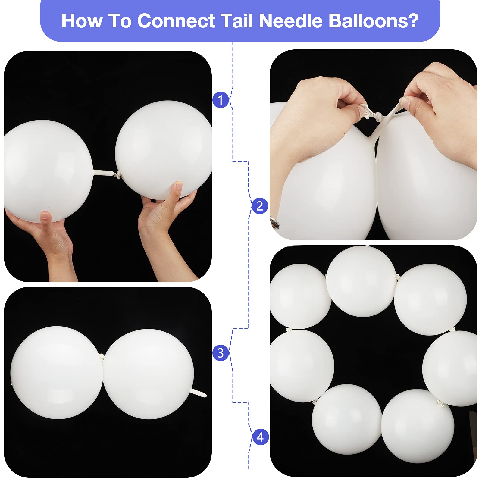 80-Piece White 12-Inch Needle Tail Latex Link Balloons for Birthday, Wedding, Anniversary, Graduation, Party Arch Decorations – Perfect for Indoor & Outdoor Celebrations