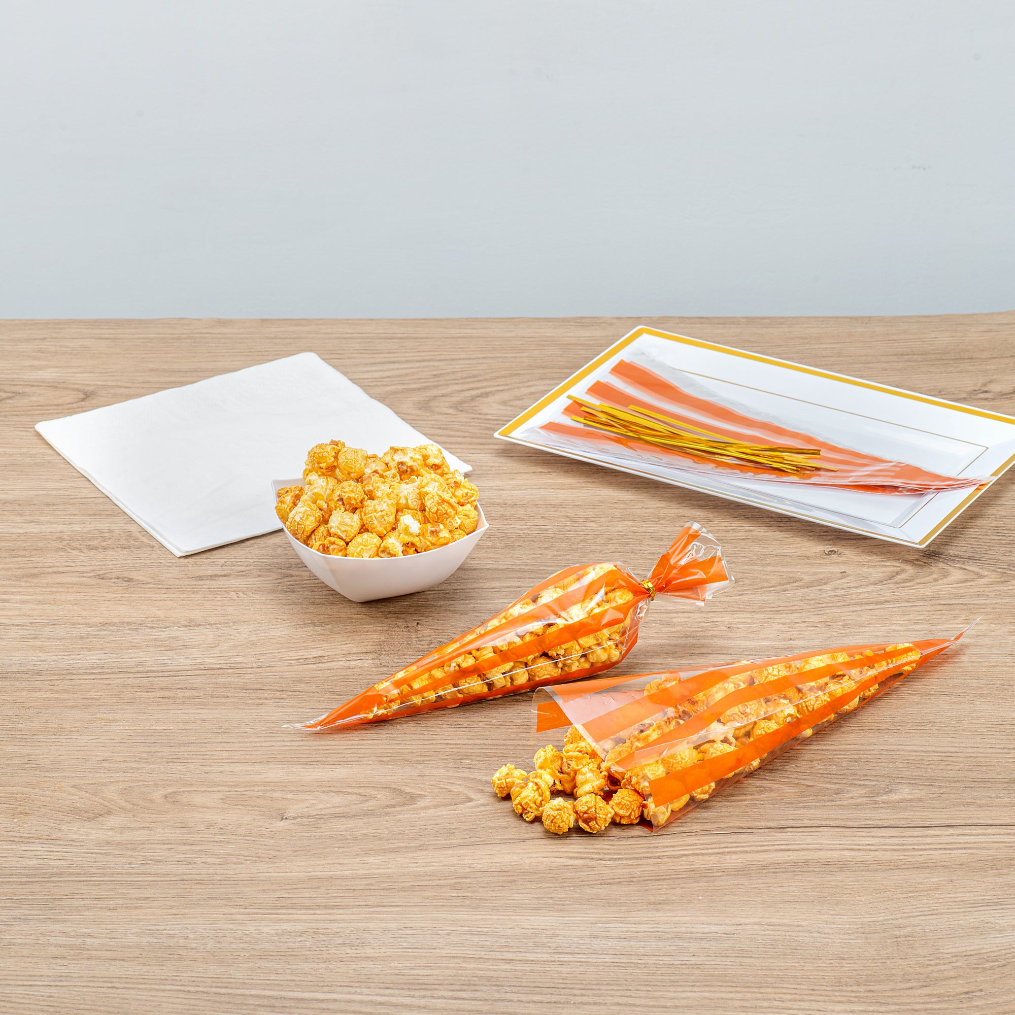 Plastic Cone Bags with Orange Stripes - 6x11 Inches, 8000 Count Box | Perfect for Party Favors, Candy, Snacks & Bulk Packaging