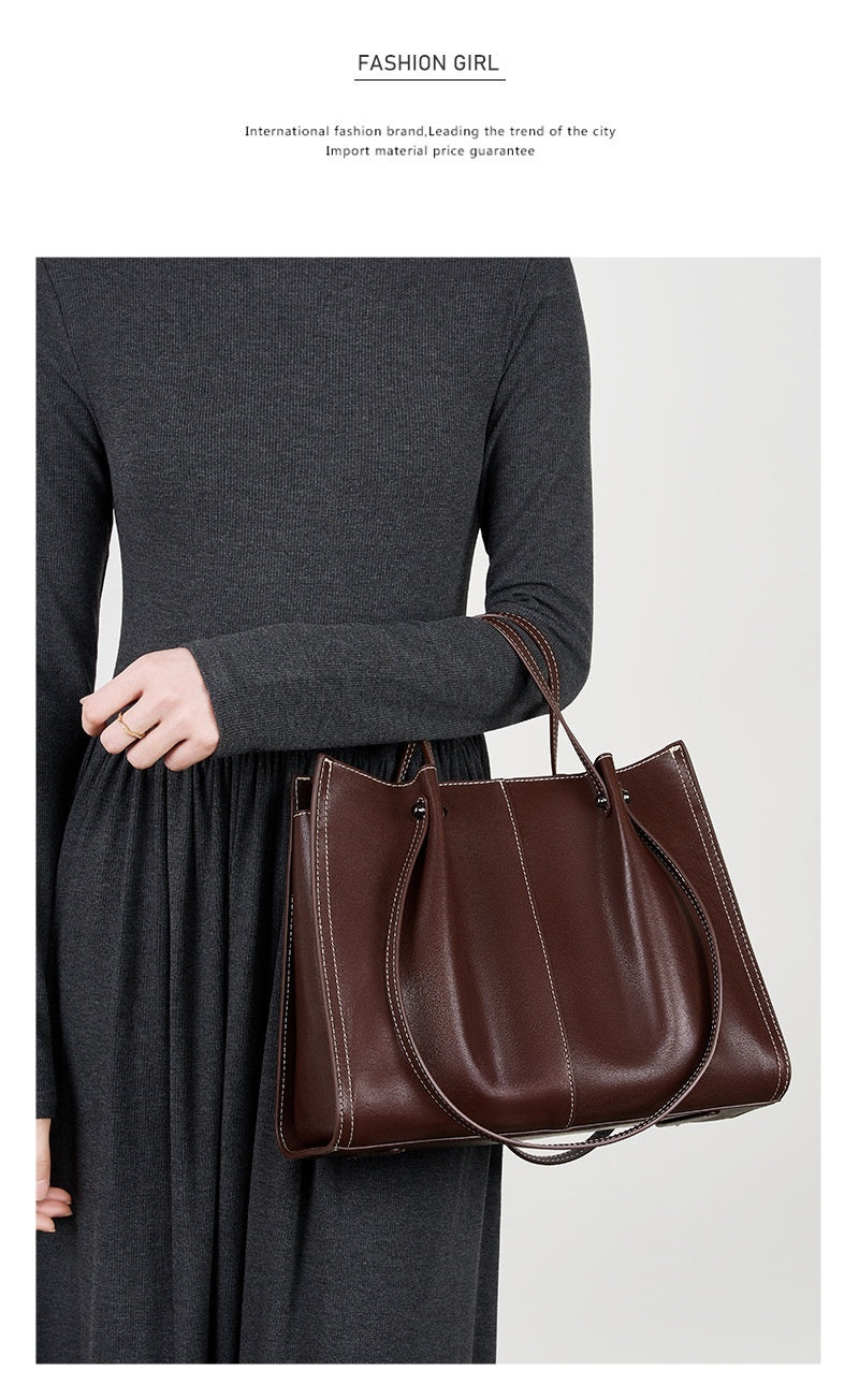 Genuine Leather Large Capacity Tote Shoulder Bag for Women - Stylish & Durable Handbag for Work, Travel & Everyday Use