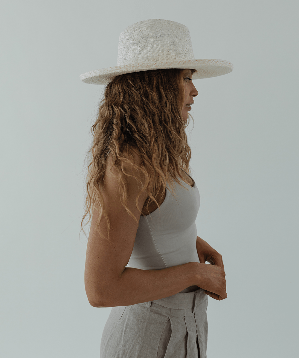 Cara Loren Straw Hat for Women - White Wide Brim Sun Hat for Beach, Summer & Outdoor Activities - Blemished Sale