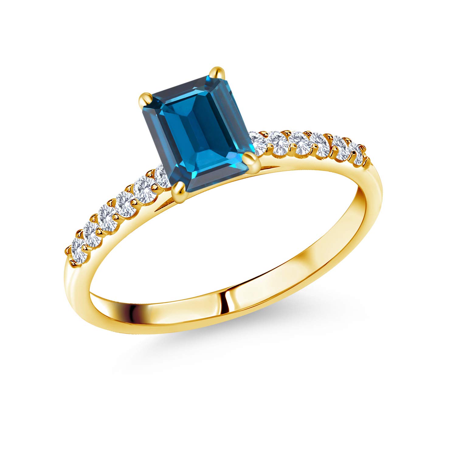 2.16 Ct Emerald Cut London Blue Topaz & G/H Lab Grown Diamond 10K Yellow Gold Ring for Women | Elegant Engagement, Wedding, Anniversary Gift | Gem Stone King