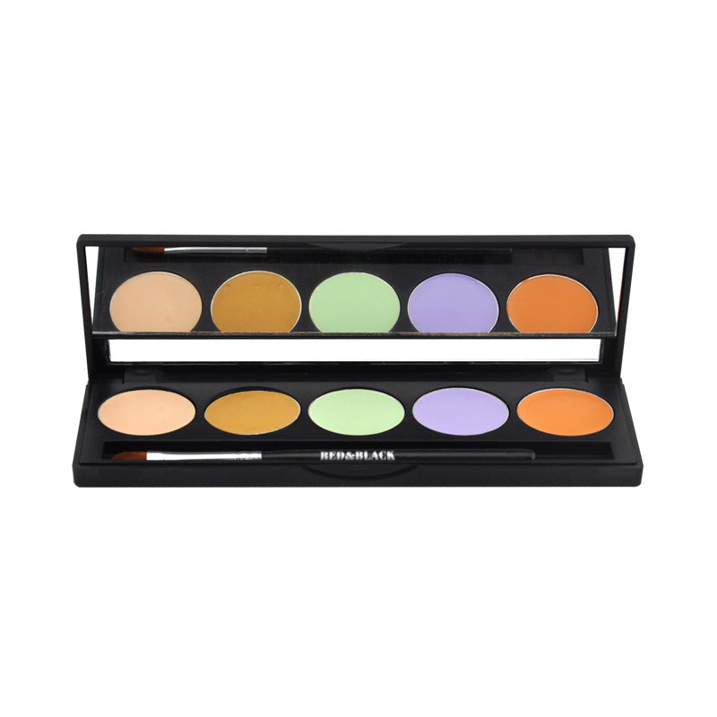 Red & Black 5-Color Concealer Palette - Full Coverage Makeup for Dark Circles, Blemishes & Contouring - Perfect for Everyday Use & Professional Makeup Artists