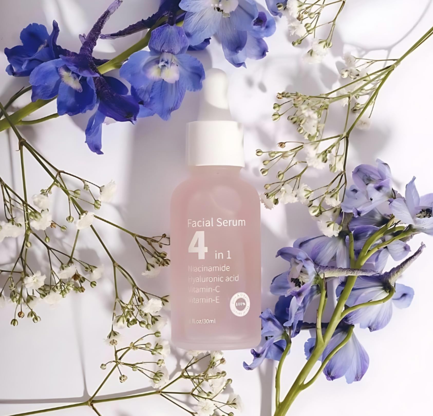4-in-1 Premium Facial Serum with Vitamin C, Hyaluronic Acid, Niacinamide & Vitamin E - Dark Spot Corrector, Anti-Aging, Hydration for Fine Lines, Wrinkles & Acne Marks - 1oz - Perfect for Daily Skincare Routine & Nighttime Treatment