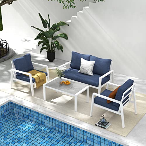 White Finish & Denim Blue Cushion