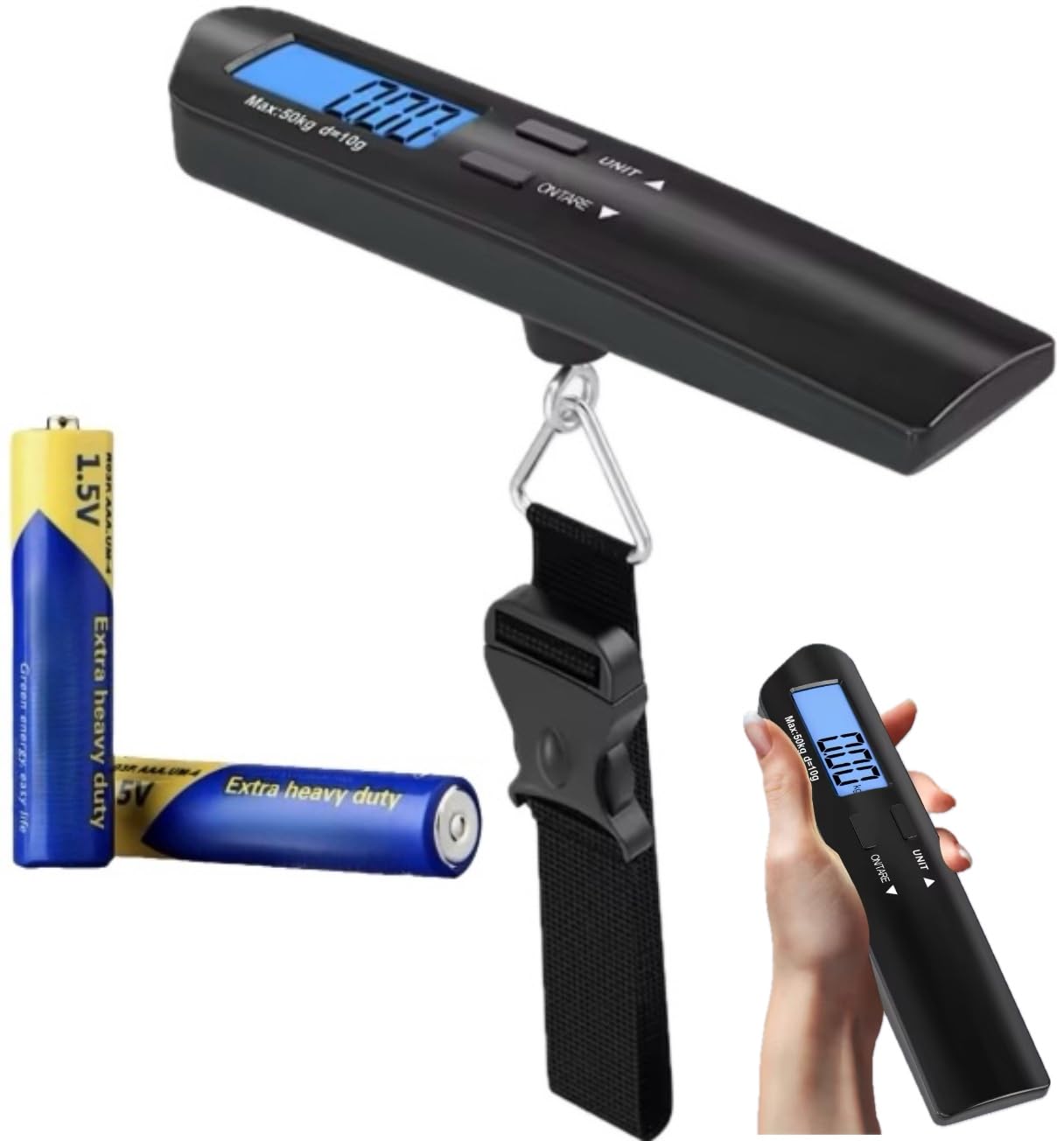 Digital Luggage Scale with HD LCD Display - 110 lb/50 kg Capacity for Heavy Baggage - Portable Travel Weight Scale for Suitcases (Battery Included, Black) - Perfect for Air Travel, Cruise Trips & Vacation Packing