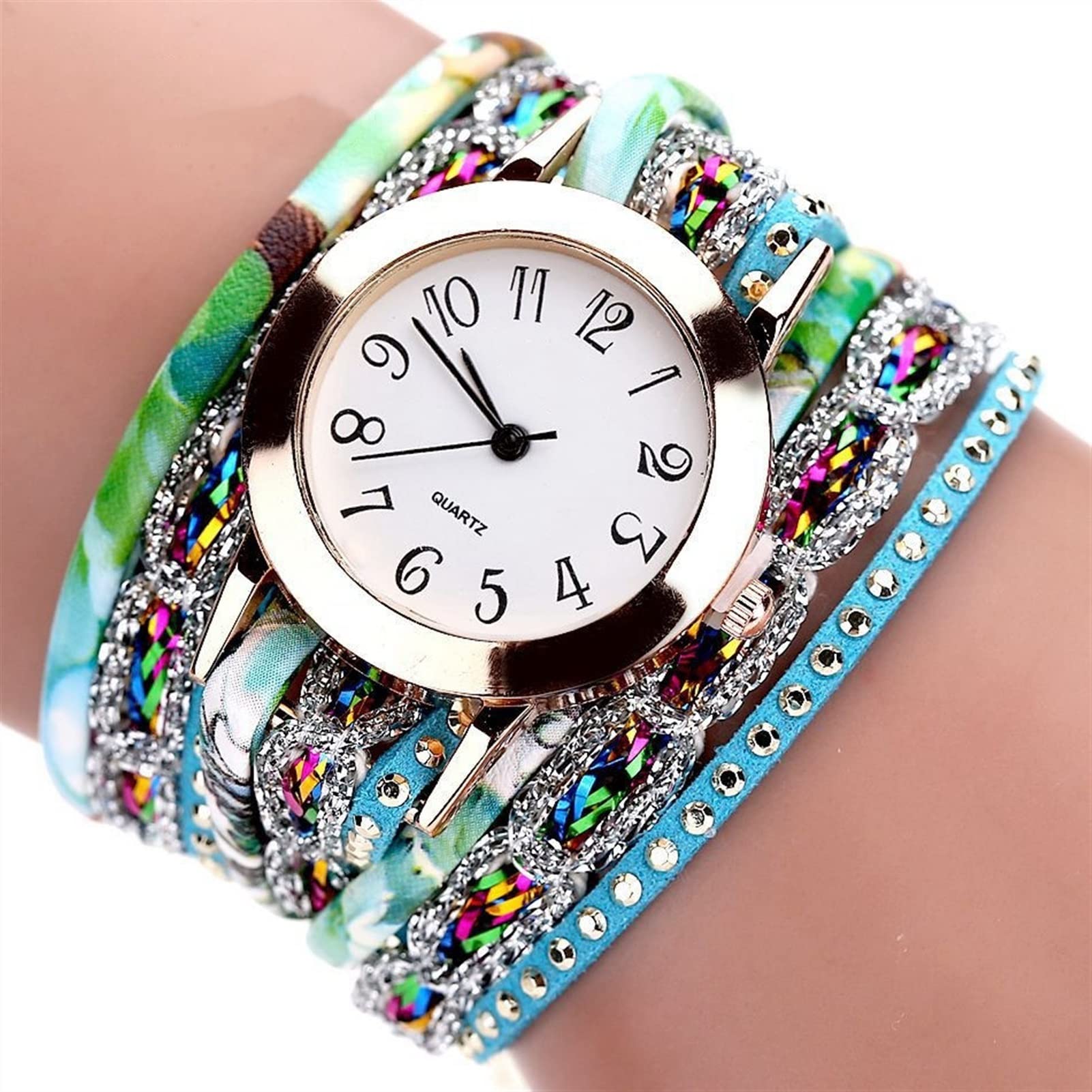 Luxury Women's Watches with Flower Design, Diamond Accents & Leather Bracelet - Elegant Quartz Dress Watch for Business, Office, or Daily Wear (Sky Blue) | Perfect for Gifts, Parties, and Formal Occasions