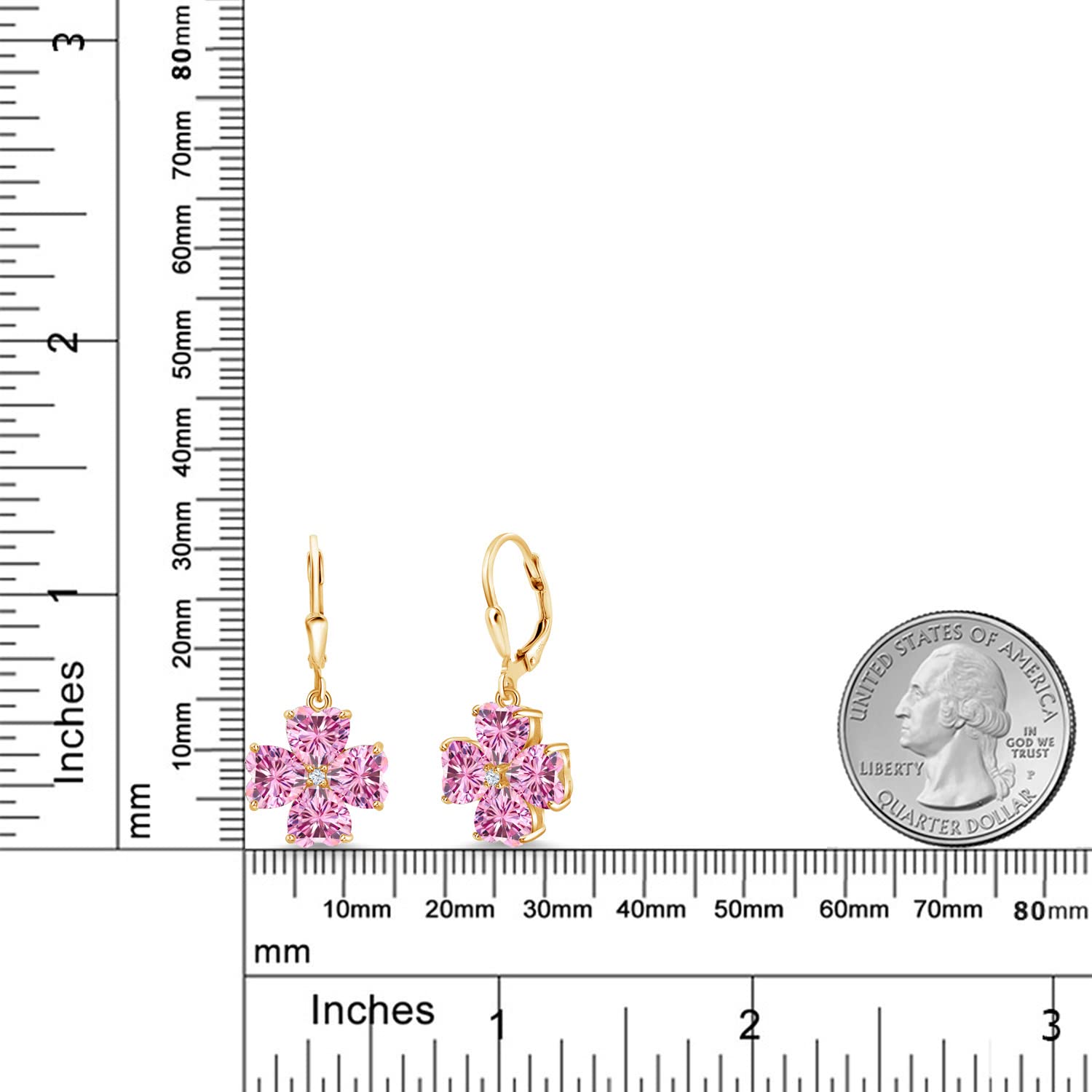 18K Yellow Gold Plated Silver 6MM Heart Shape Birthstone Leverback Drop Dangle Earrings for Women | Gemstone Jewelry Gift for Valentine's Day, Anniversary & Special Occasions