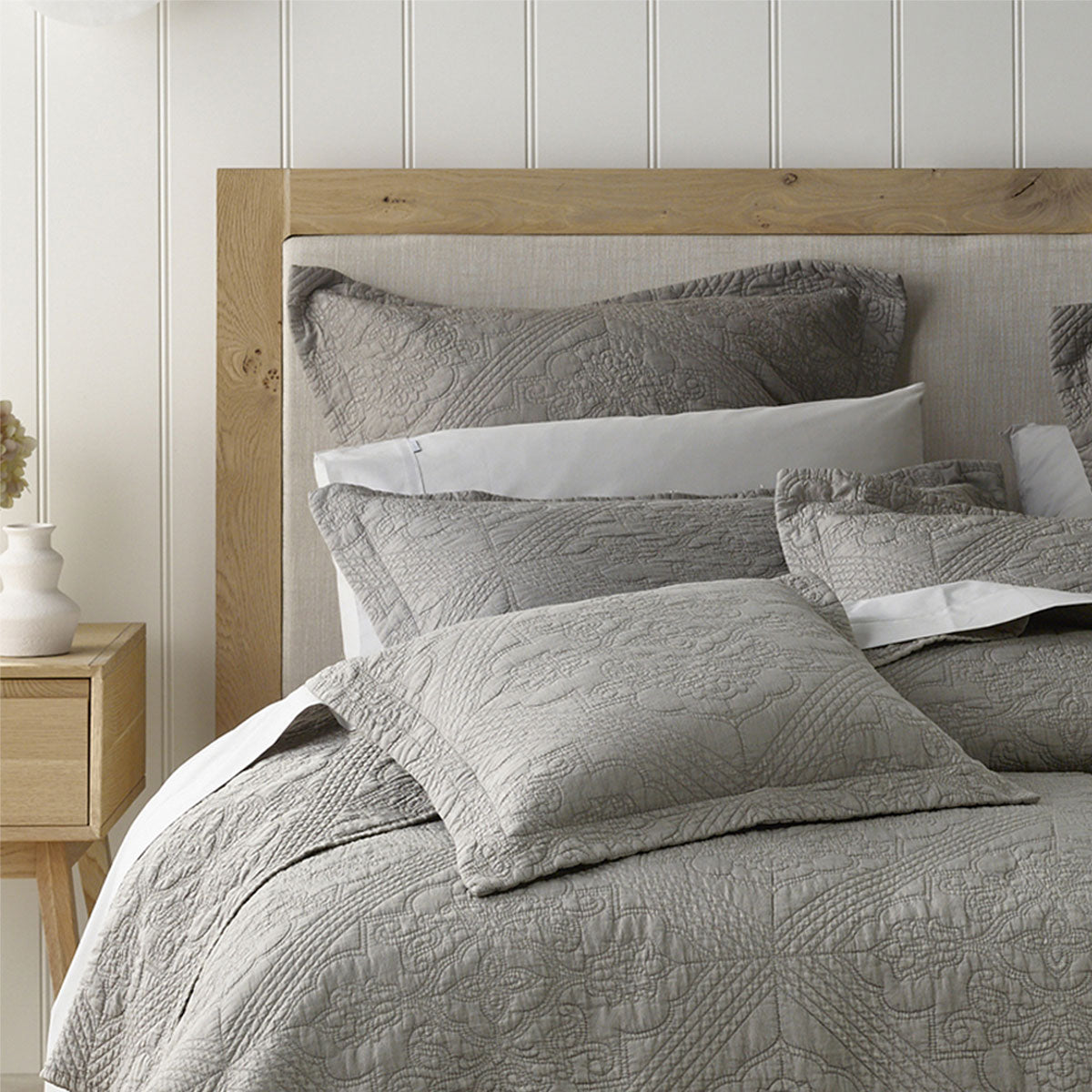 Bianca Zaria Taupe Embroidered King Size Bedspread Set - Luxury Embroidered Bedding for Master Bedroom, Guest Room & Hotel Decor