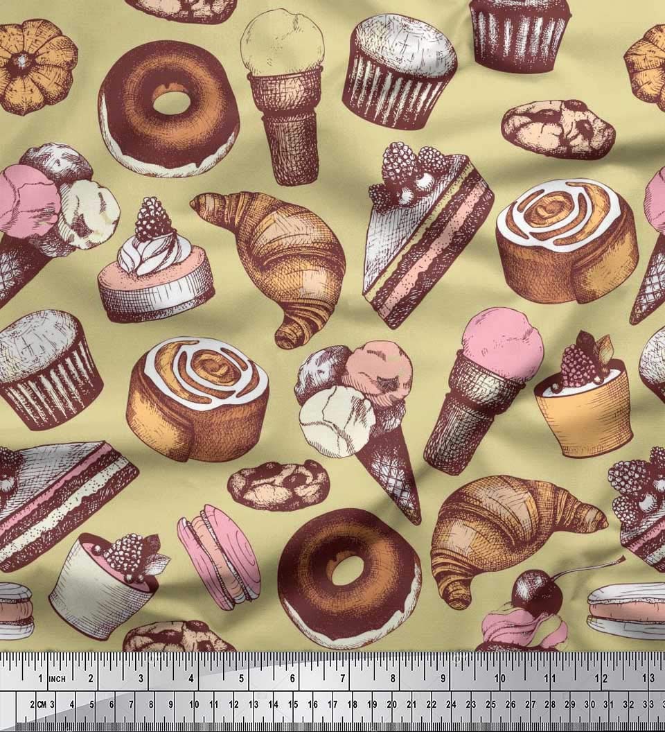 Soimoi 100% Cotton Poplin Fabric - Beige Cupcake Donut Cookies Print - 42 Inch Wide by The Yard - Perfect for Quilting, Dressmaking & DIY Crafts - Whimsical Food-Themed Fabric for Home Decor & Sewing Projects