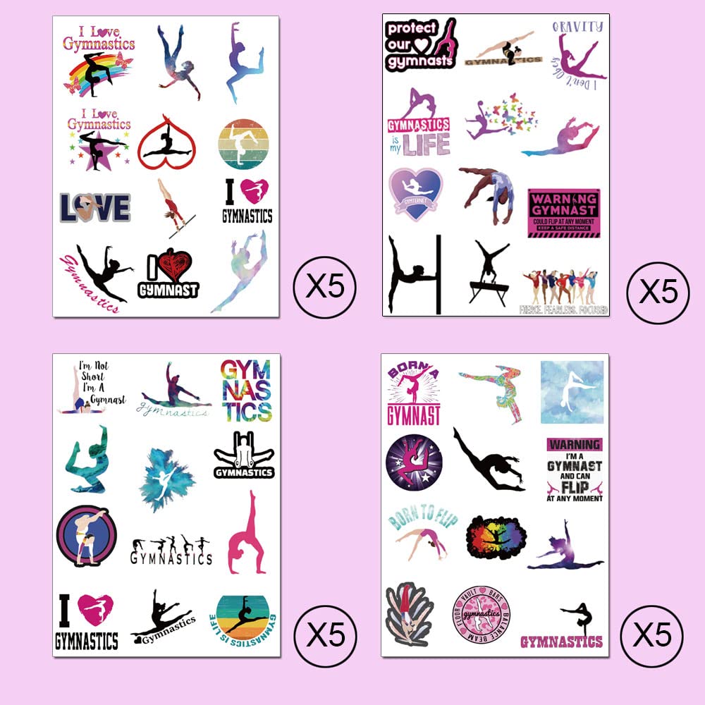 240Pcs Gymnastics Temporary Tattoos Stickers - 20 Sheets for Gymnastics Birthday Party Favors & Decorations - Perfect for Kids' Sports Events, Team Gifts & Themed Celebrations
