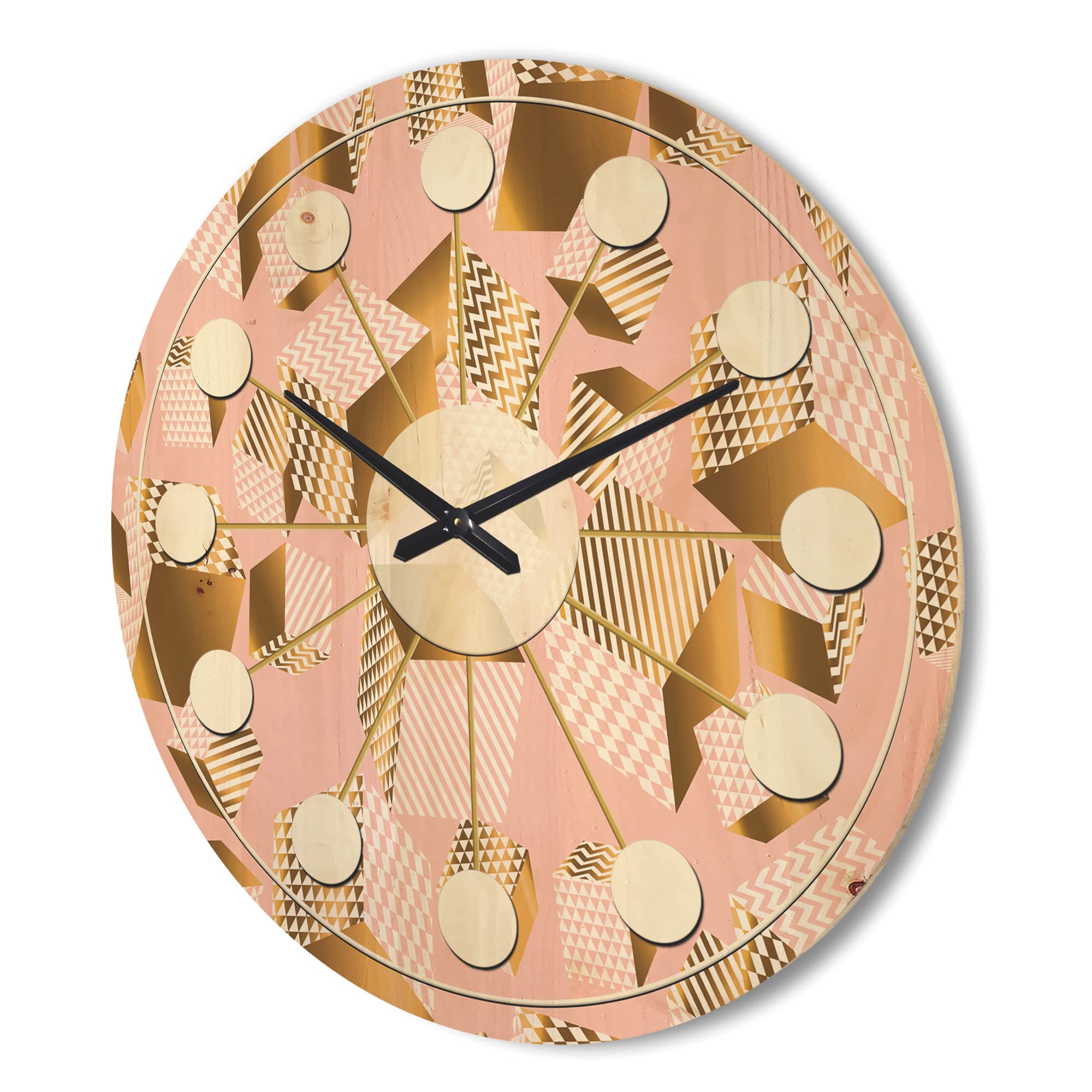 DesignQ 'Rose and Gold Cubes II' Large Mid-Century Modern Wood Wall Clock - Oversized Decorative Wooden Clock for Living Room, Bedroom & Office Décor | Perfect for Home, Office & Gift Giving