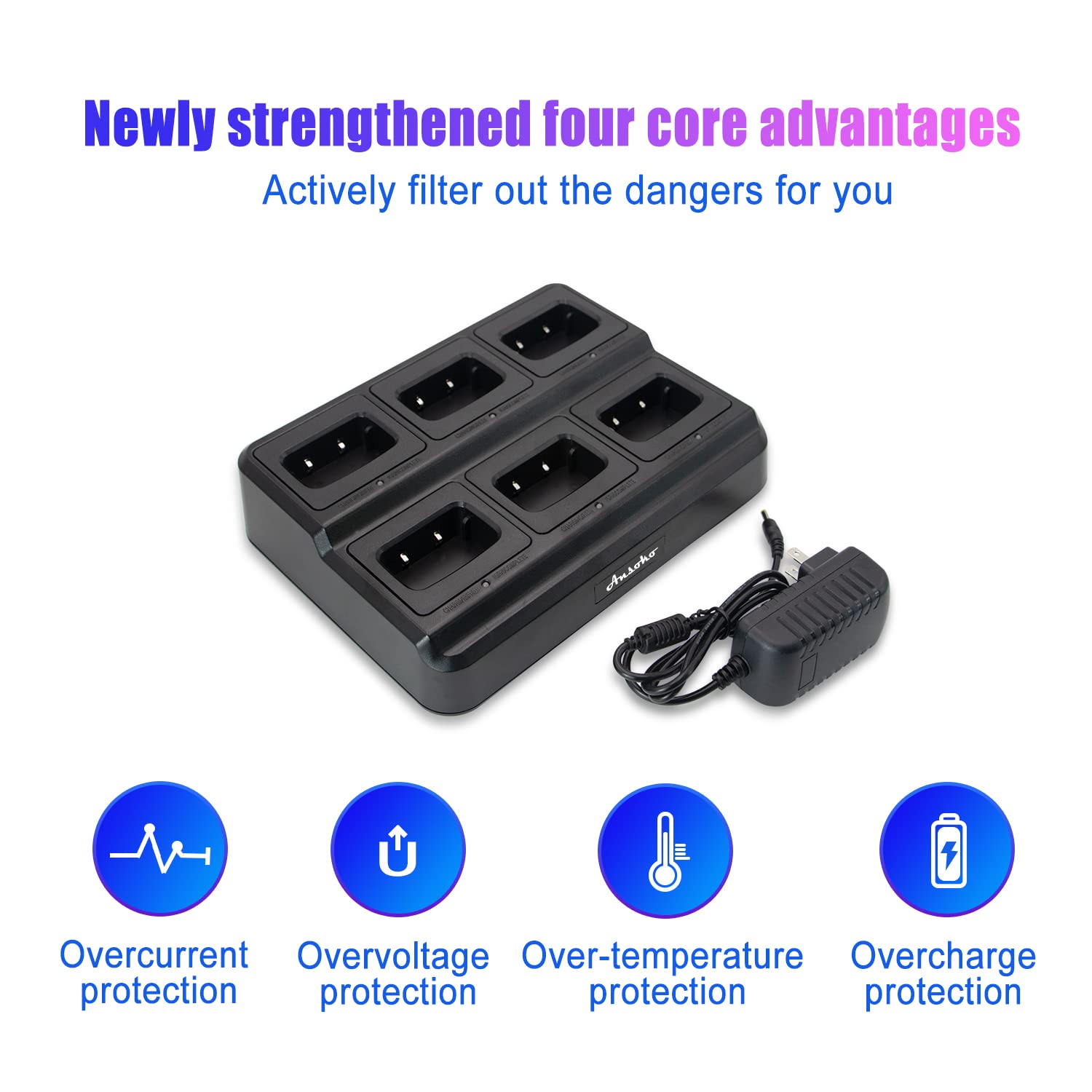 Long Range Walkie Talkies for Adults - Rechargeable 2-Way Radios with 6-Bank Gang Charger & Spare Batteries (6 Pack) - Ideal for Outdoor Adventures, Construction Sites, and Emergency Communication